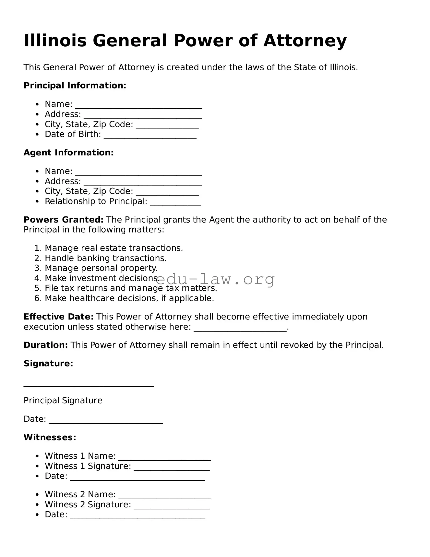 Legal  General Power of Attorney Template for Illinois