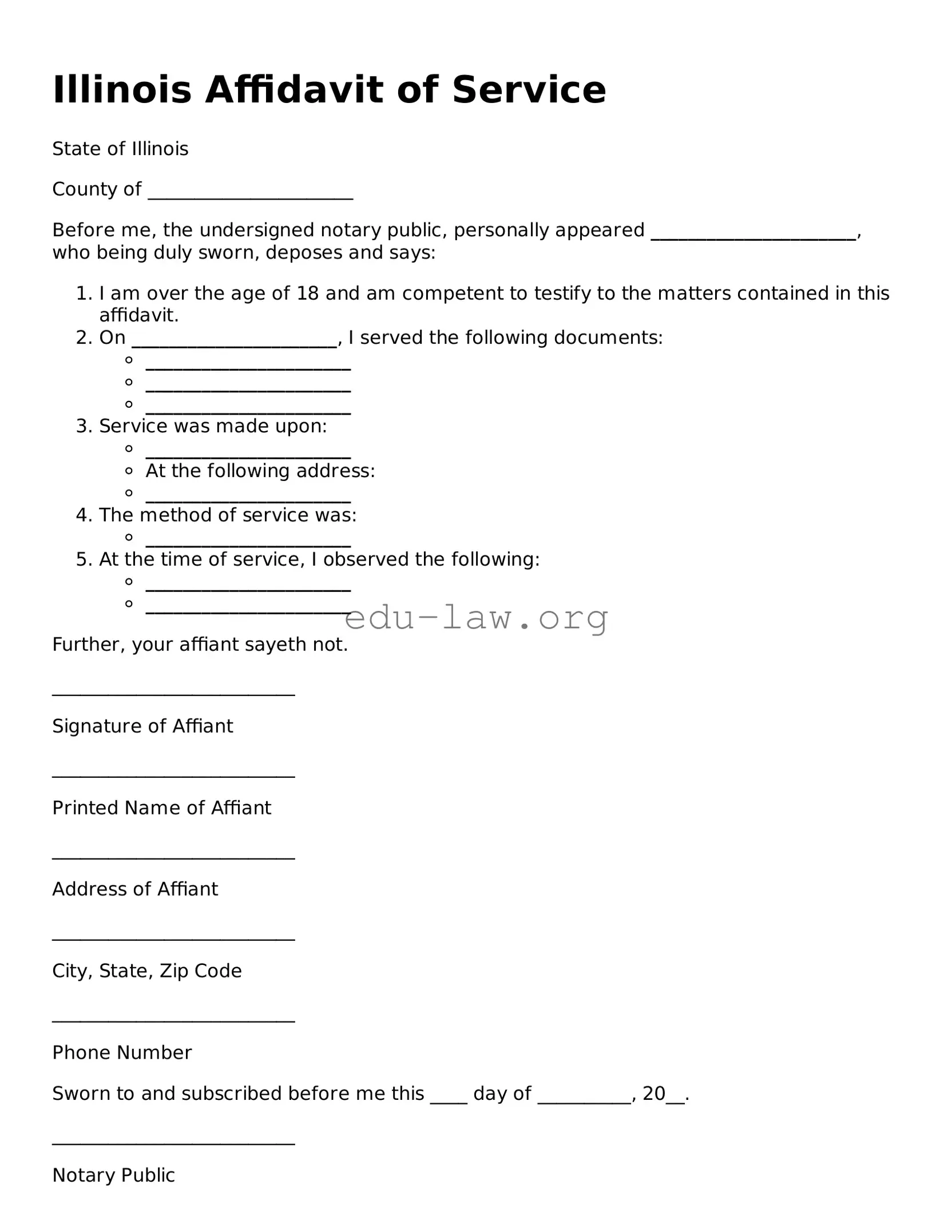 Legal  Affidavit of Service Template for Illinois