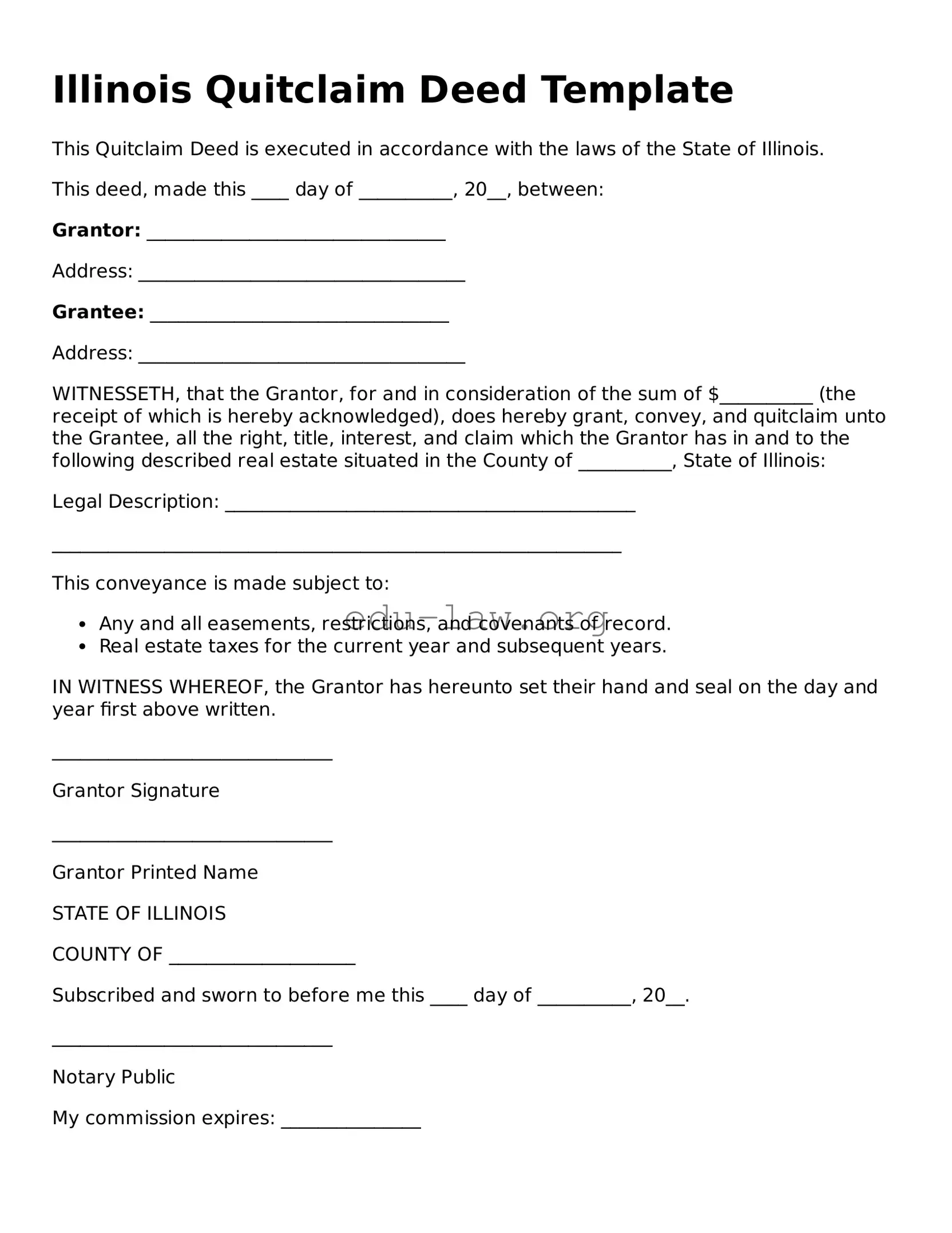 Legal  Quitclaim Deed Template for Illinois