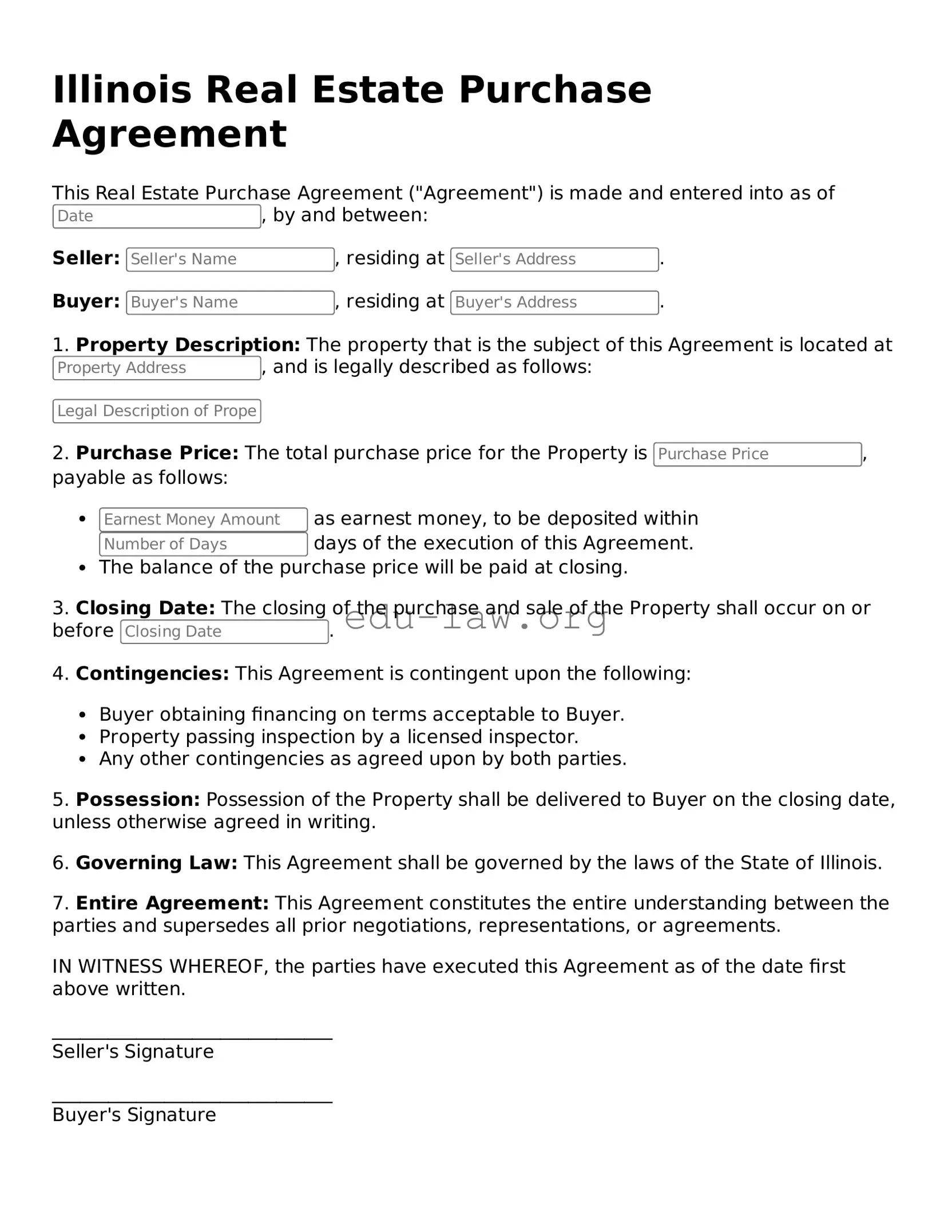 Legal  Real Estate Purchase Agreement Template for Illinois