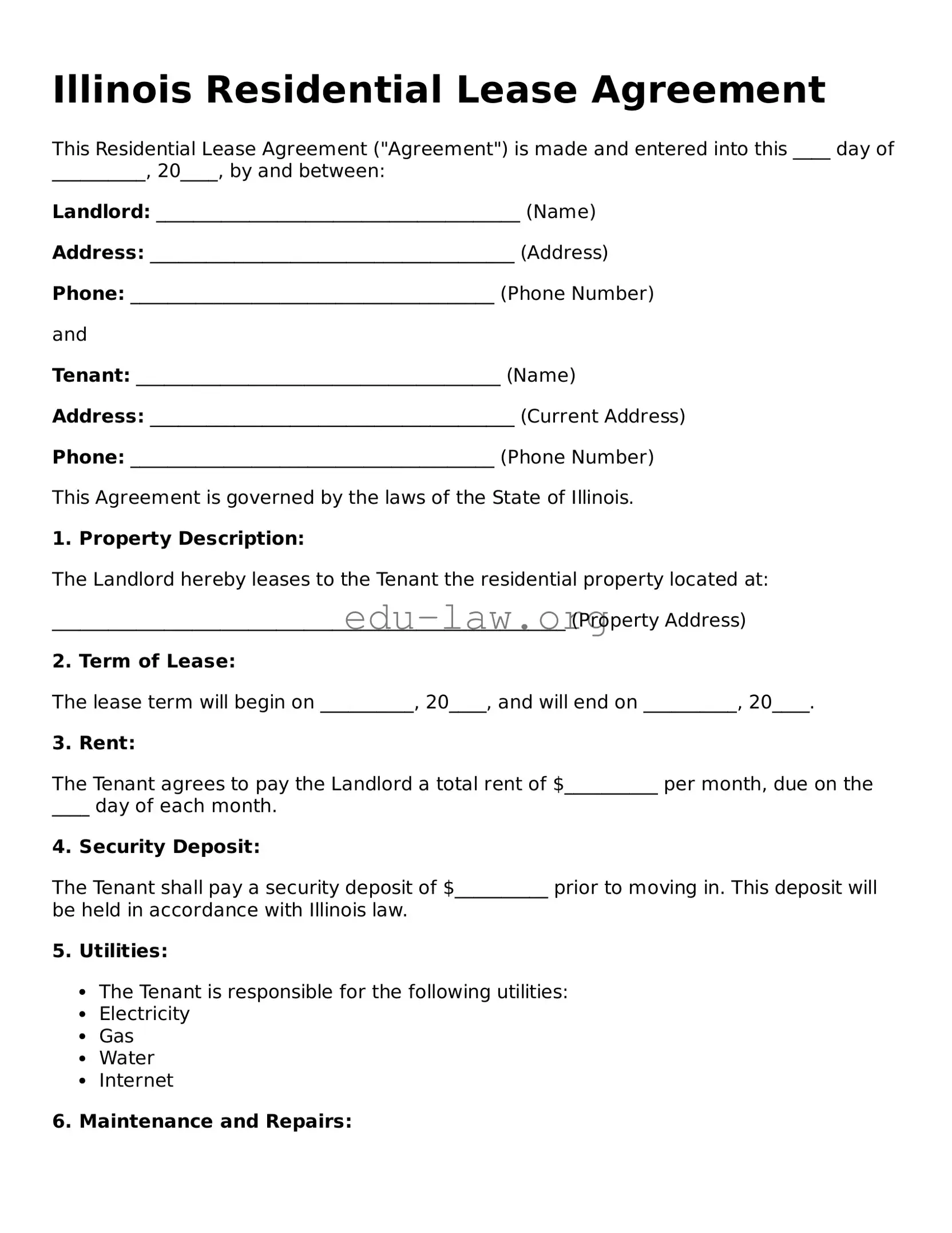 Legal  Residential Lease Agreement Template for Illinois
