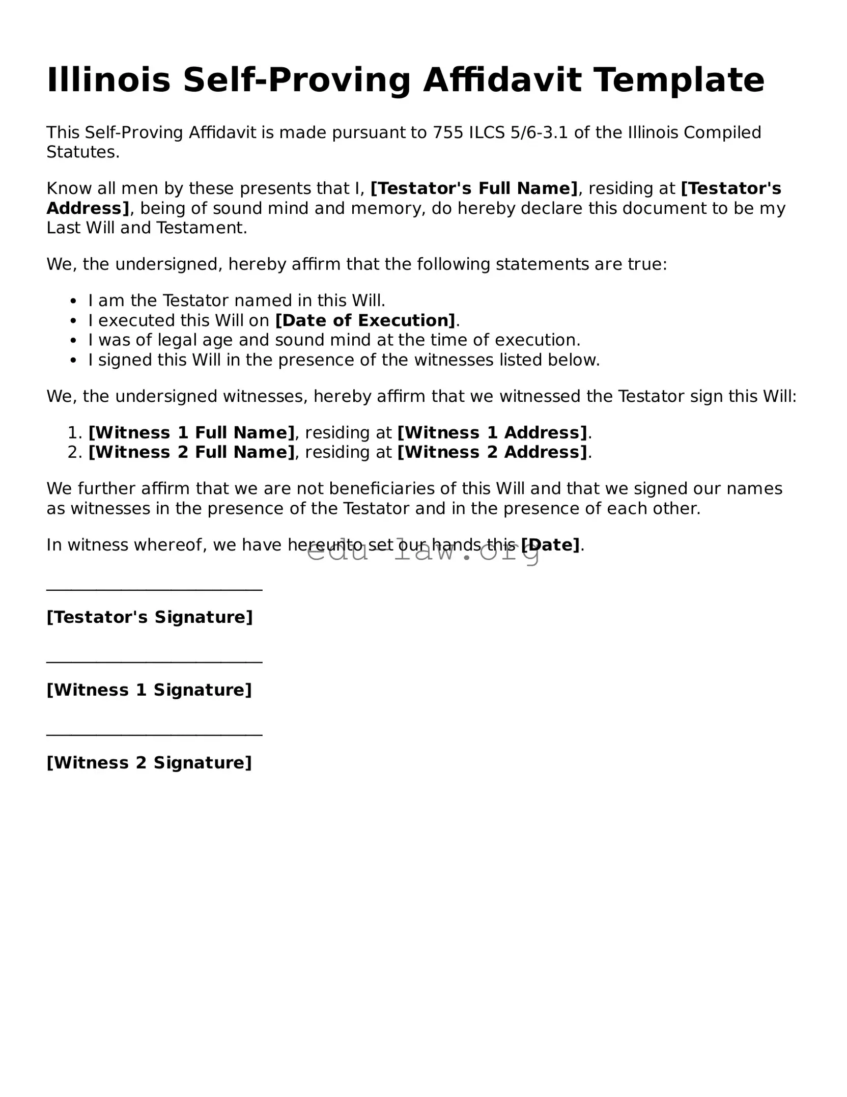 Legal  Self-Proving Affidavit Template for Illinois