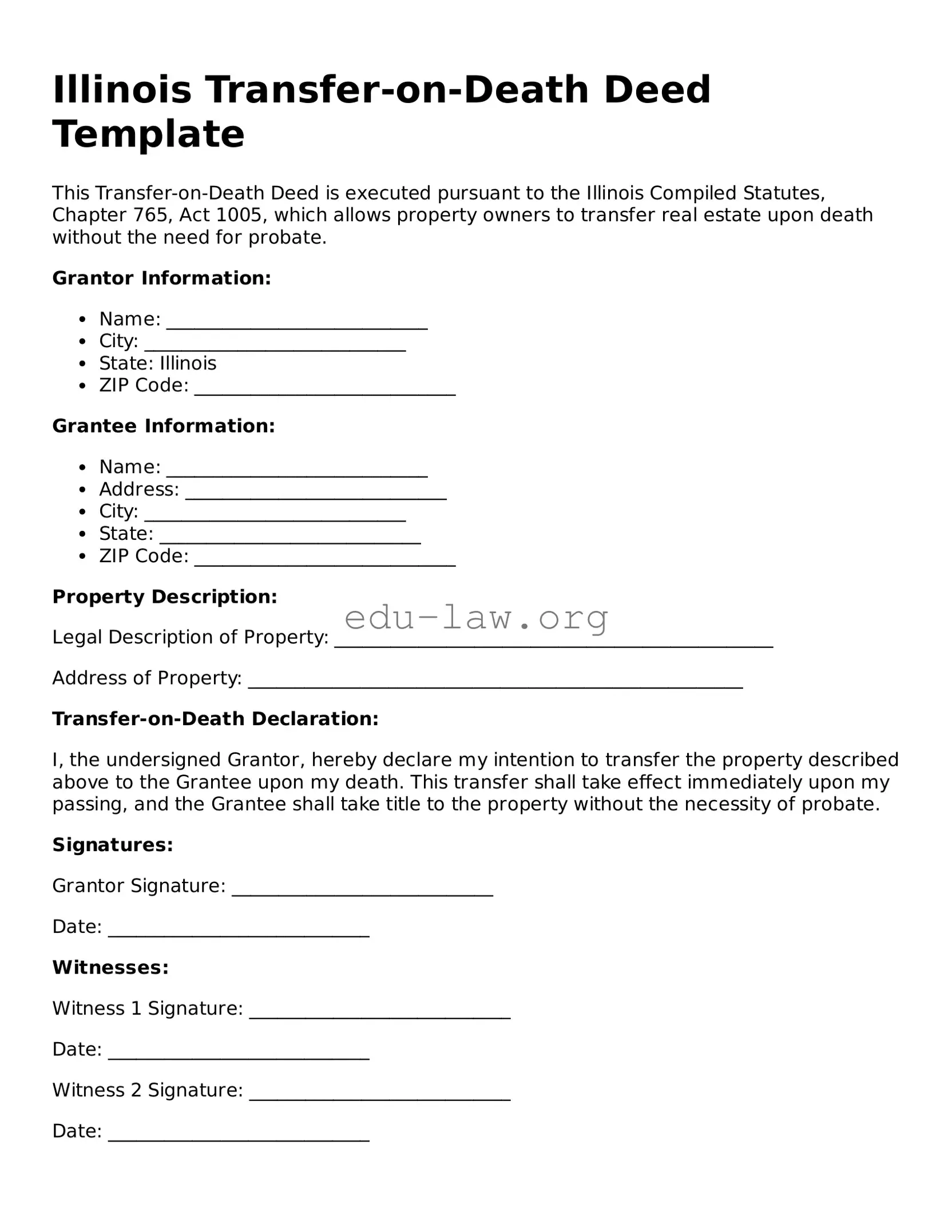 Legal  Transfer-on-Death Deed Template for Illinois