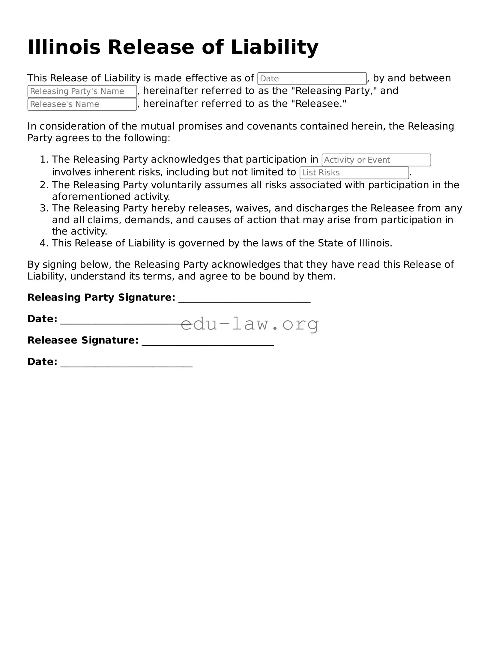 Legal  Release of Liability Template for Illinois