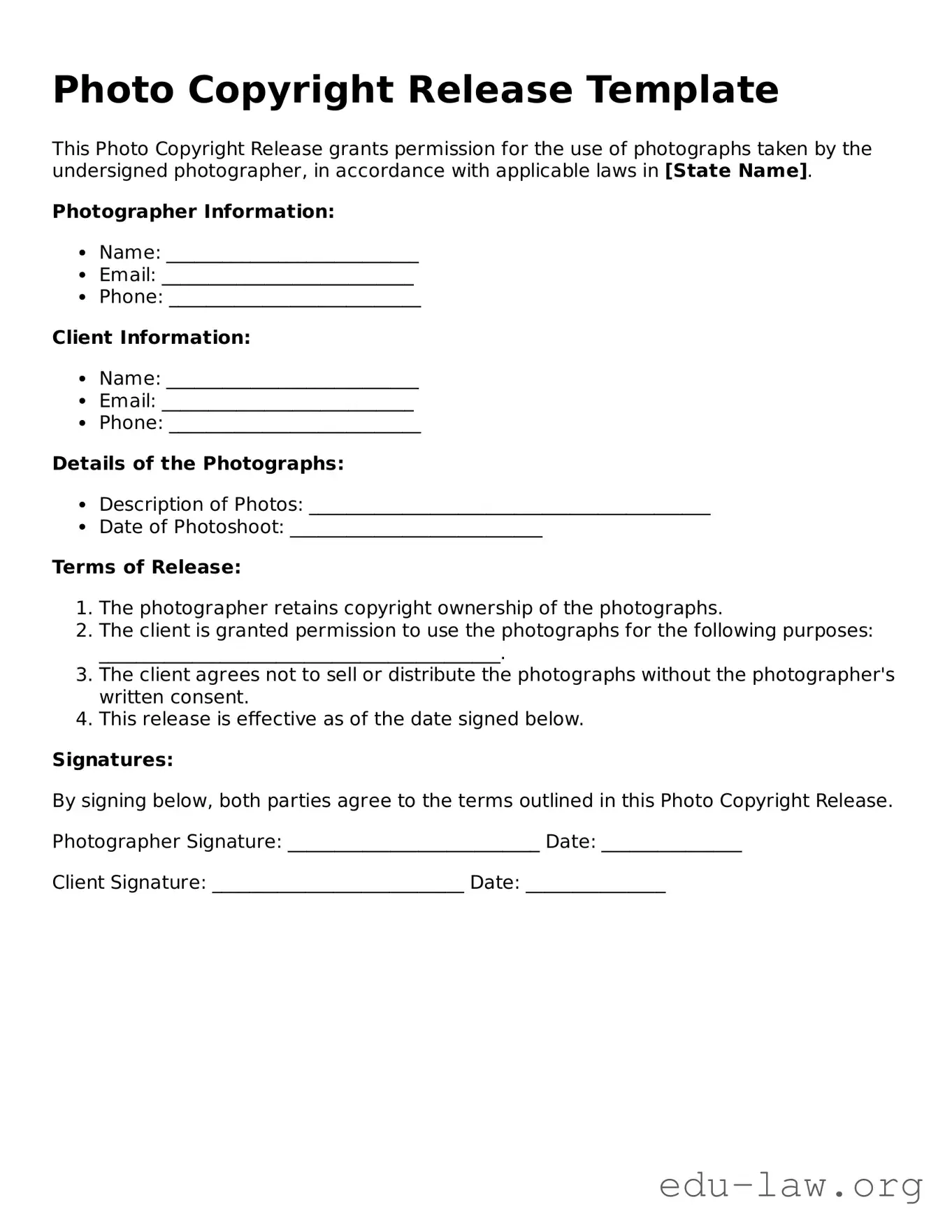 Photo Copyright Release Template