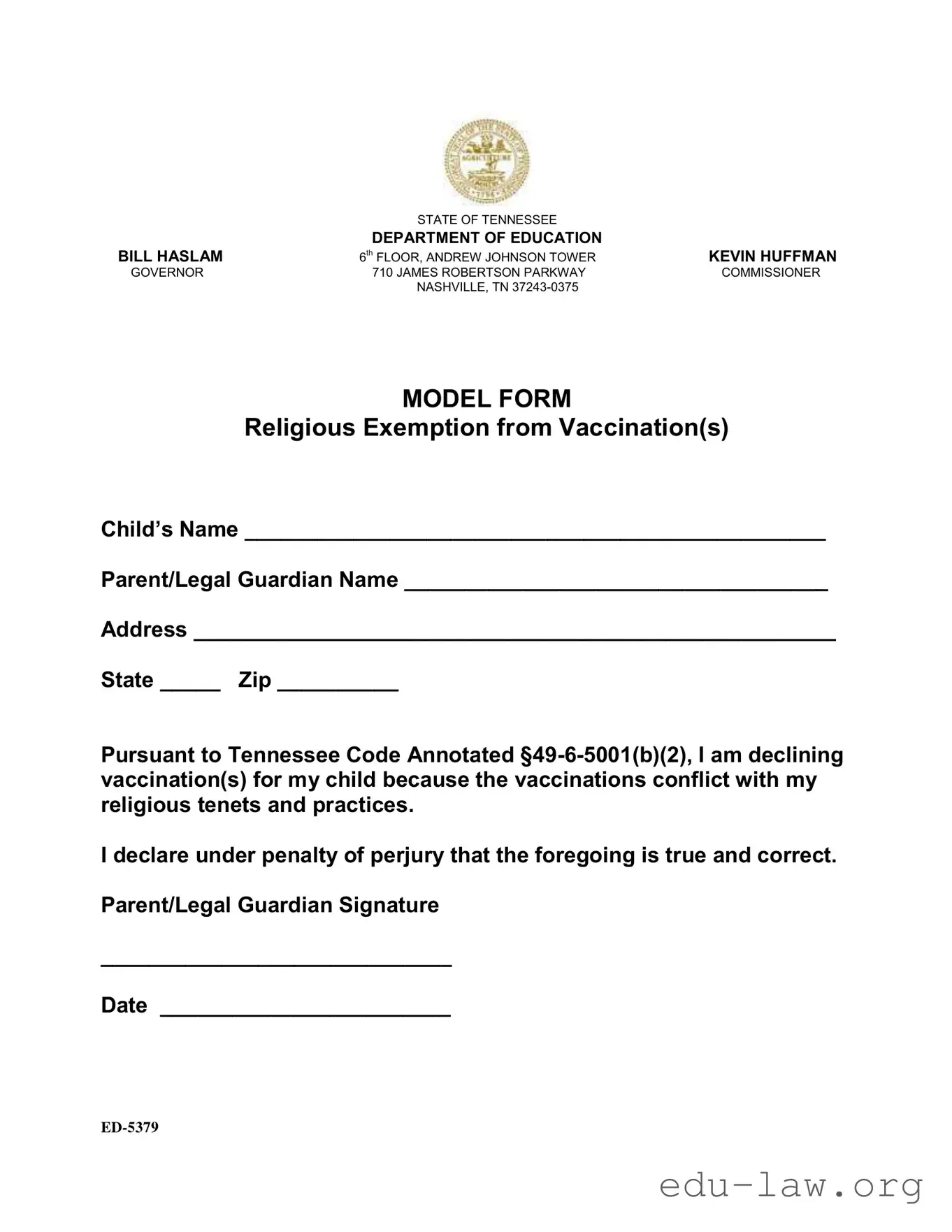 Fill in Your Tn Exemption Vaccination Template