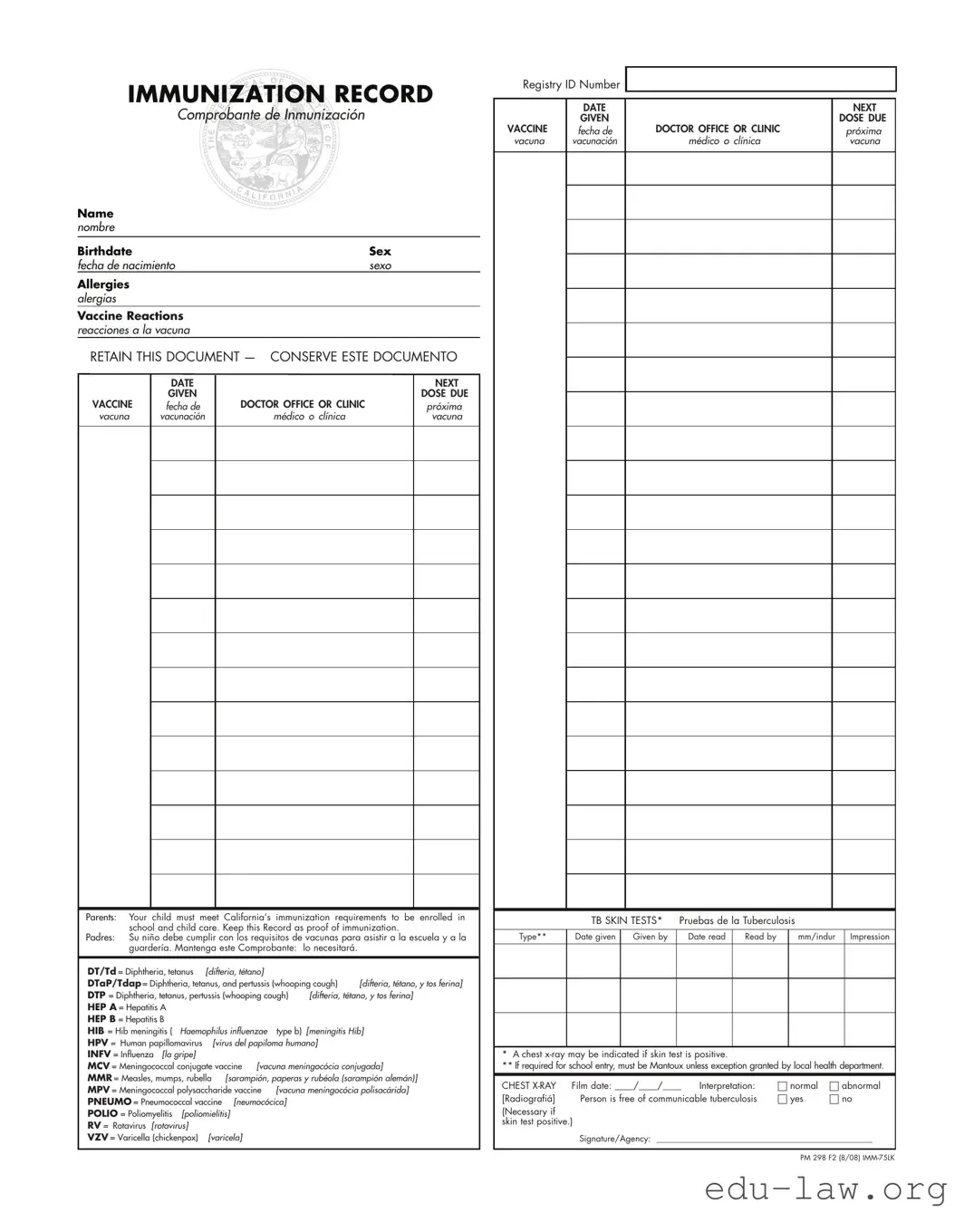 Fill in Your Immunization Record Template