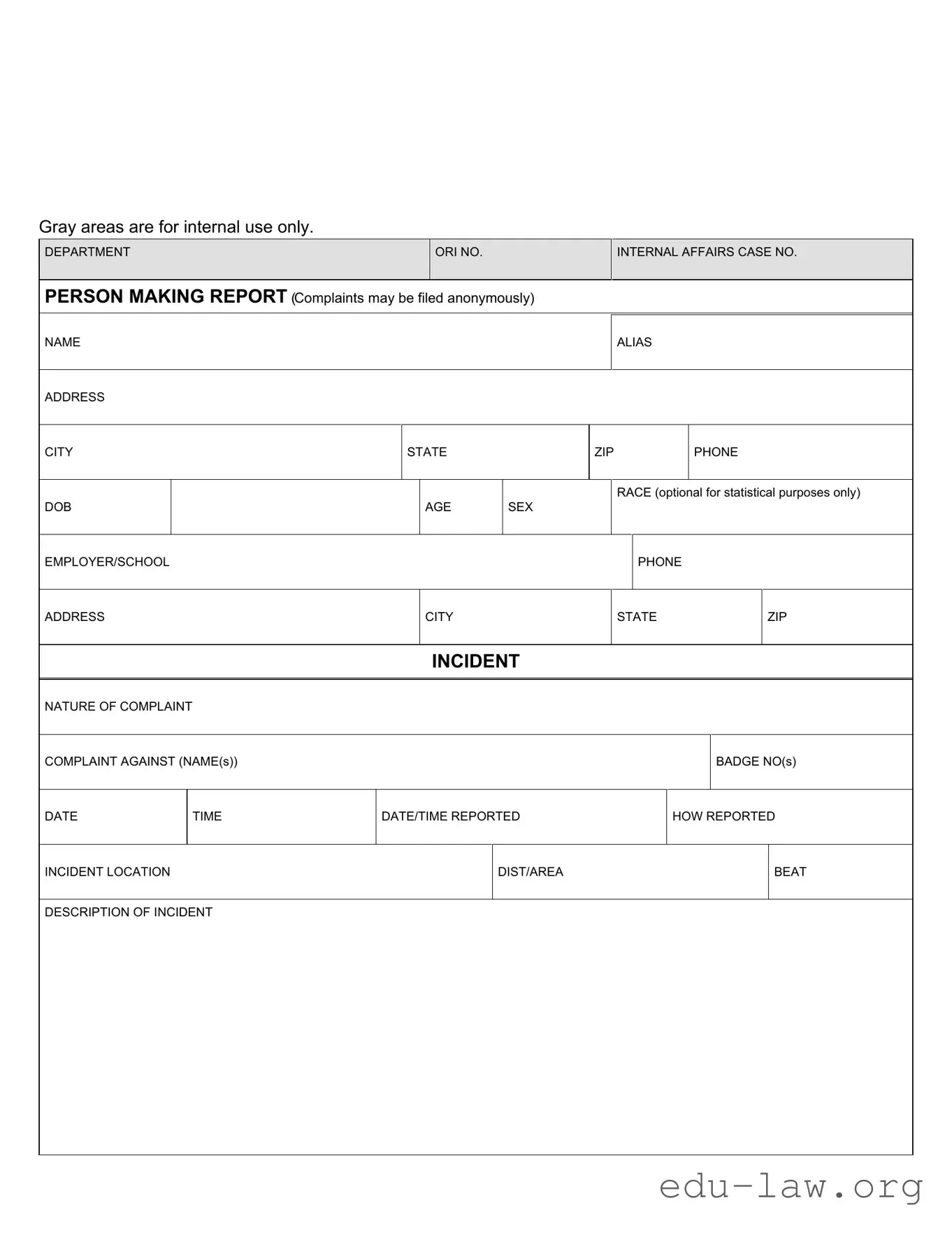 Fill in Your Police Report Template