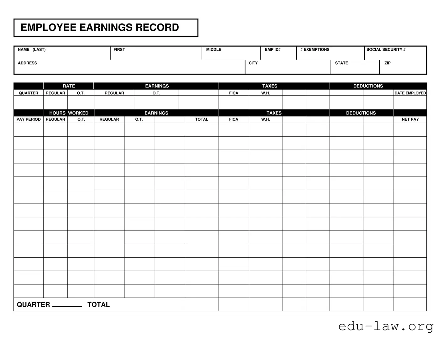 Fill in Your Employee Earnings Record Template