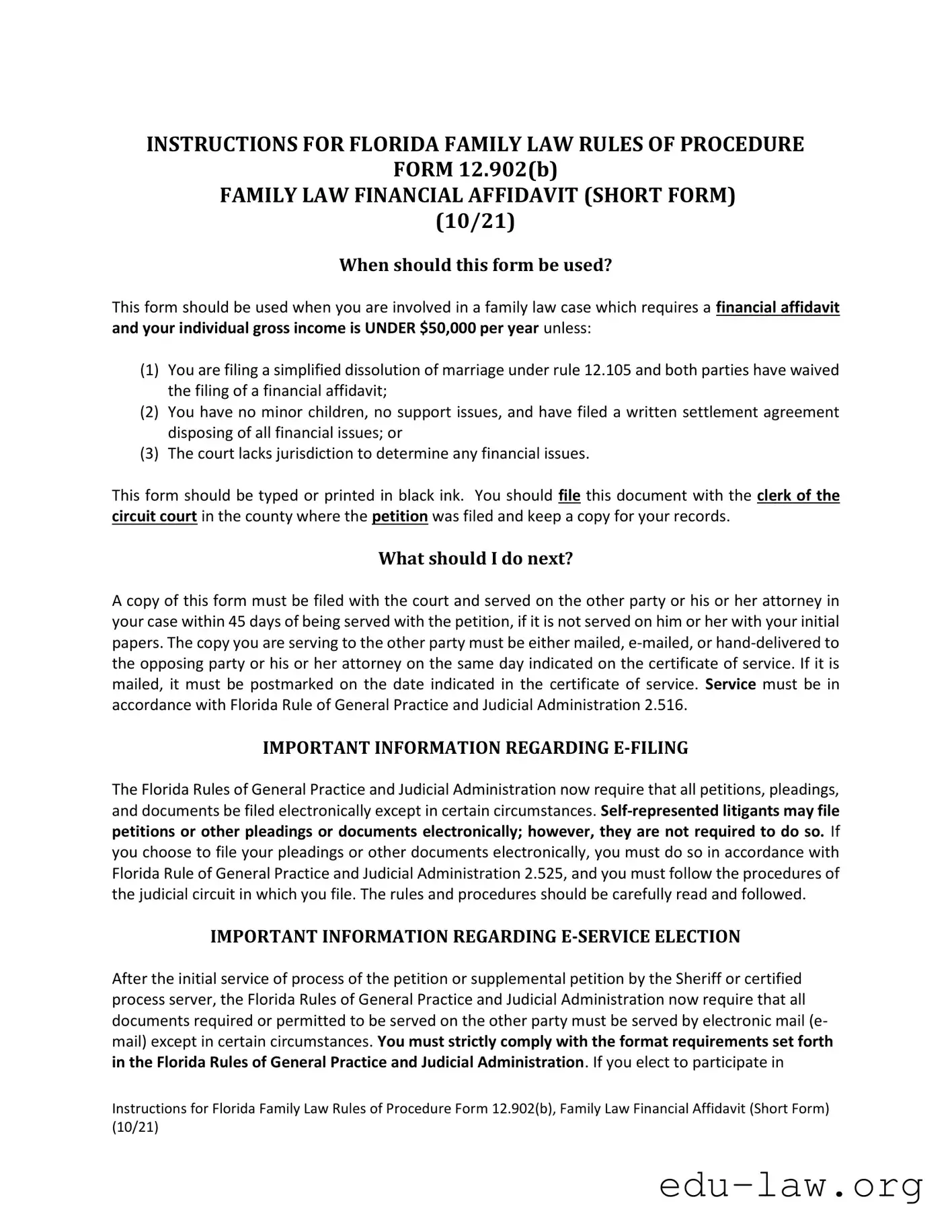 Fill in Your Florida Financial Affidavit Short 12.902(b) Template