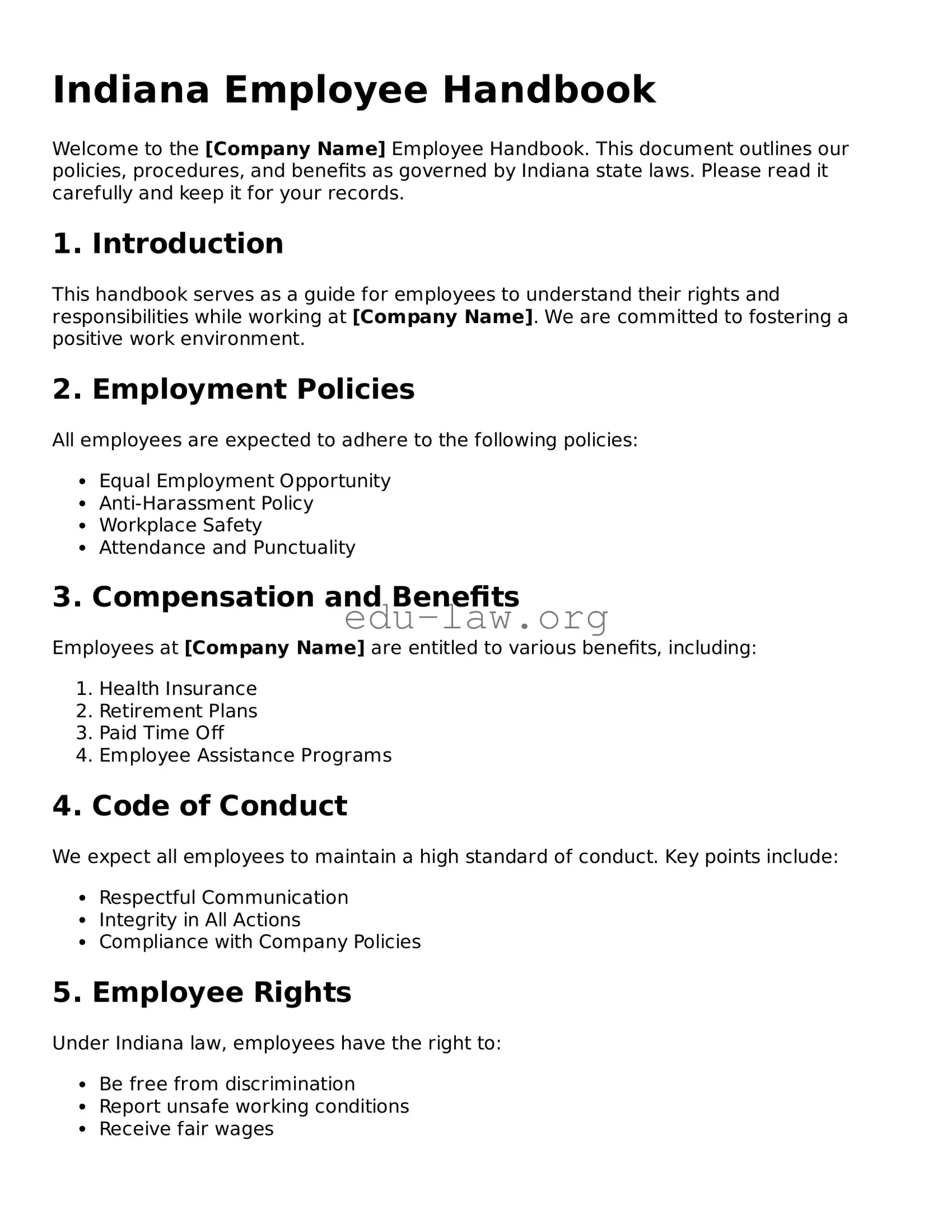 Legal  Employee Handbook Template for Indiana