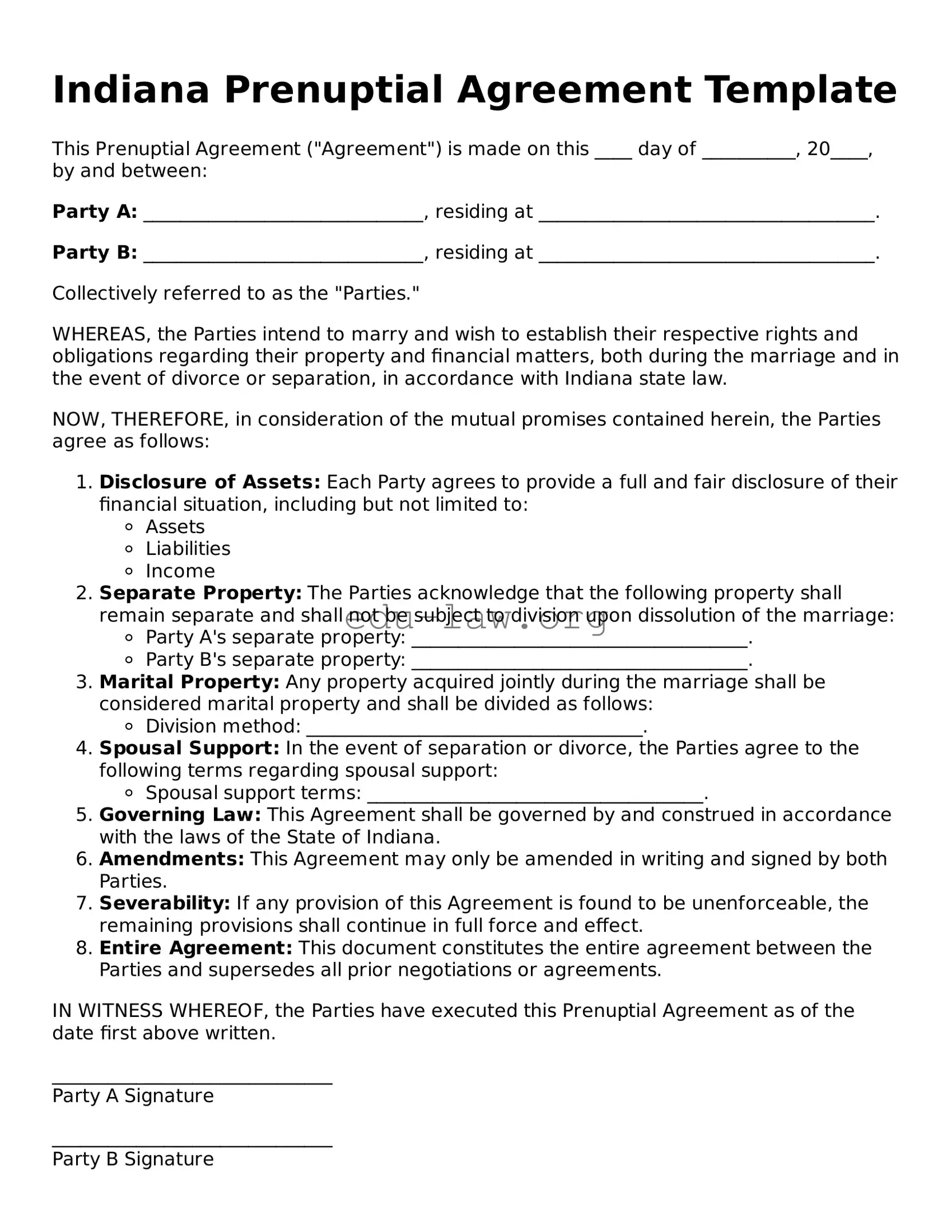 Legal  Prenuptial Agreement Template for Indiana