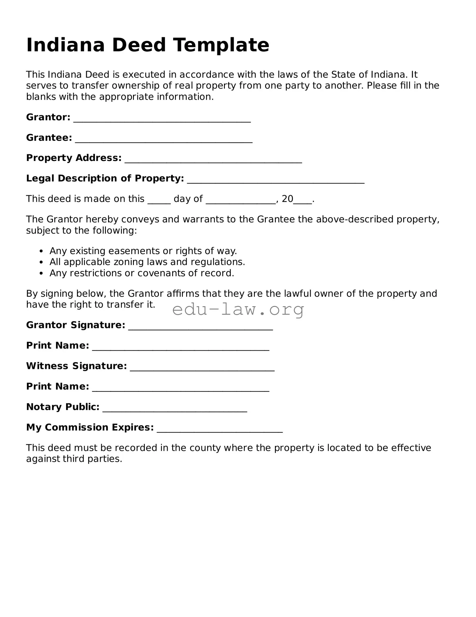 Legal  Deed Template for Indiana