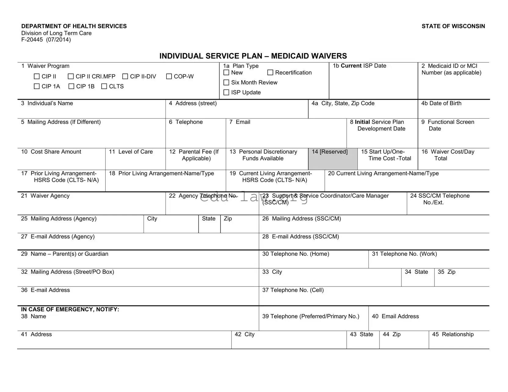 Fill in Your Individual Service Plan Wisconsin Template