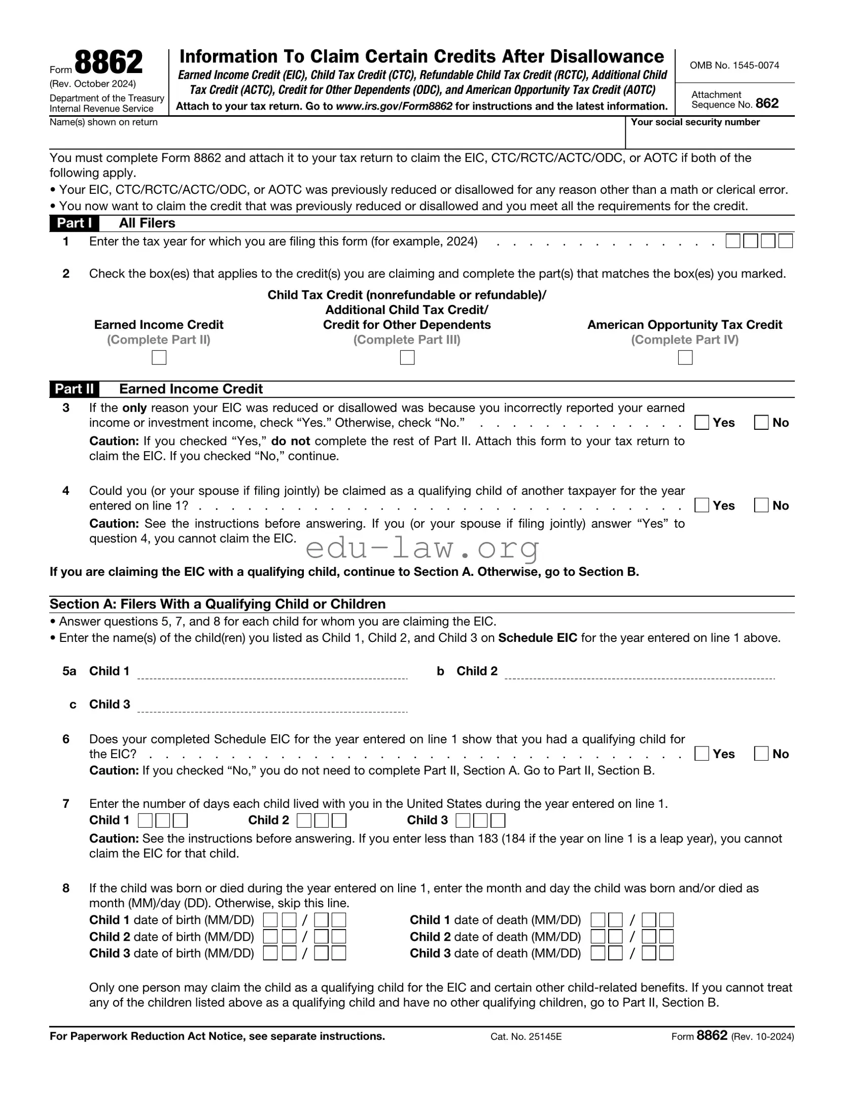 Fill in Your IRS 8862 Template
