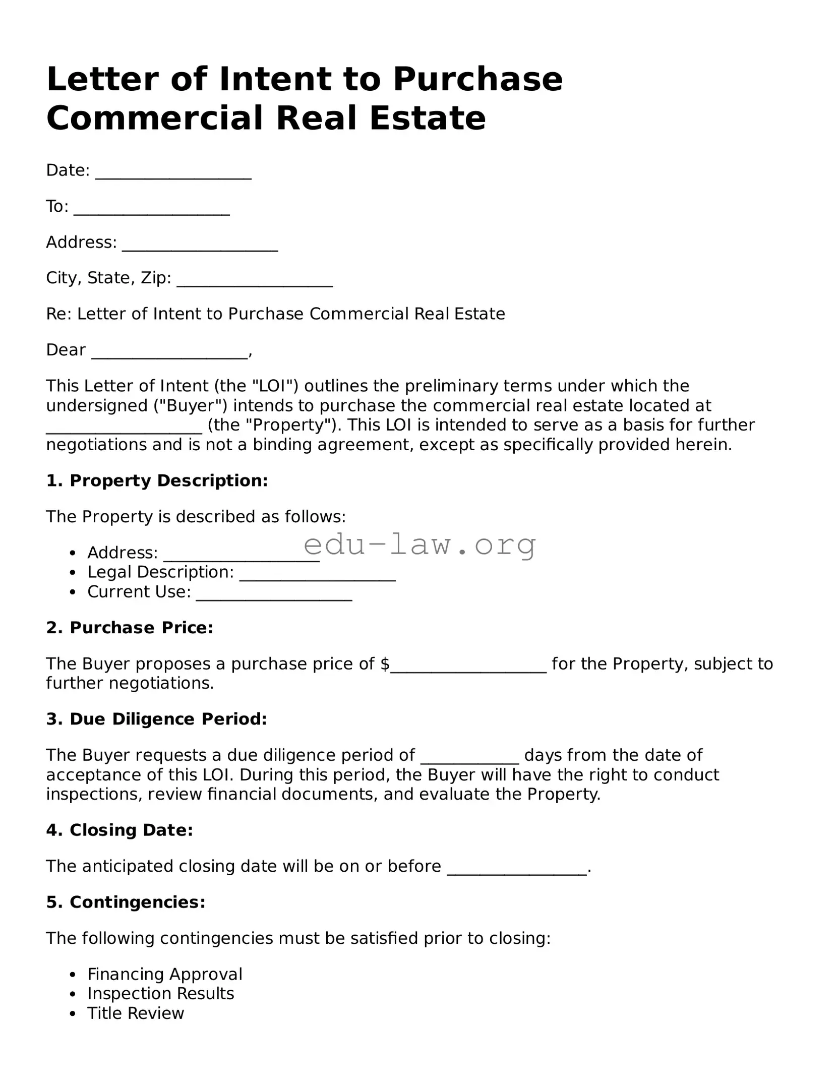 Letter of Intent to Purchase Commercial Real Estate Template