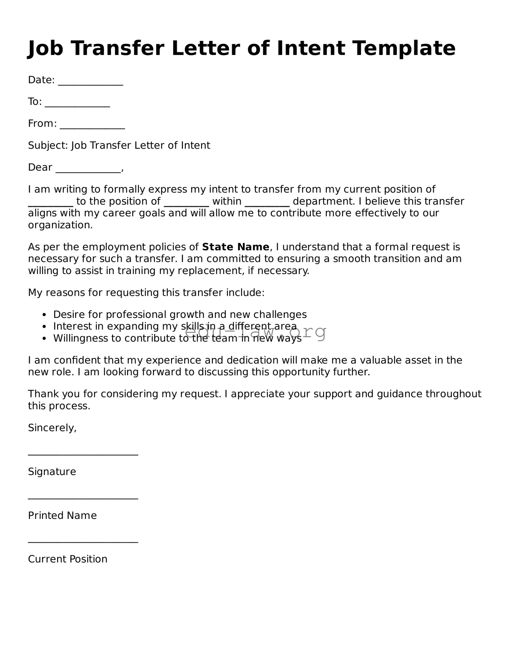 Job Transfer Letter of Intent Template