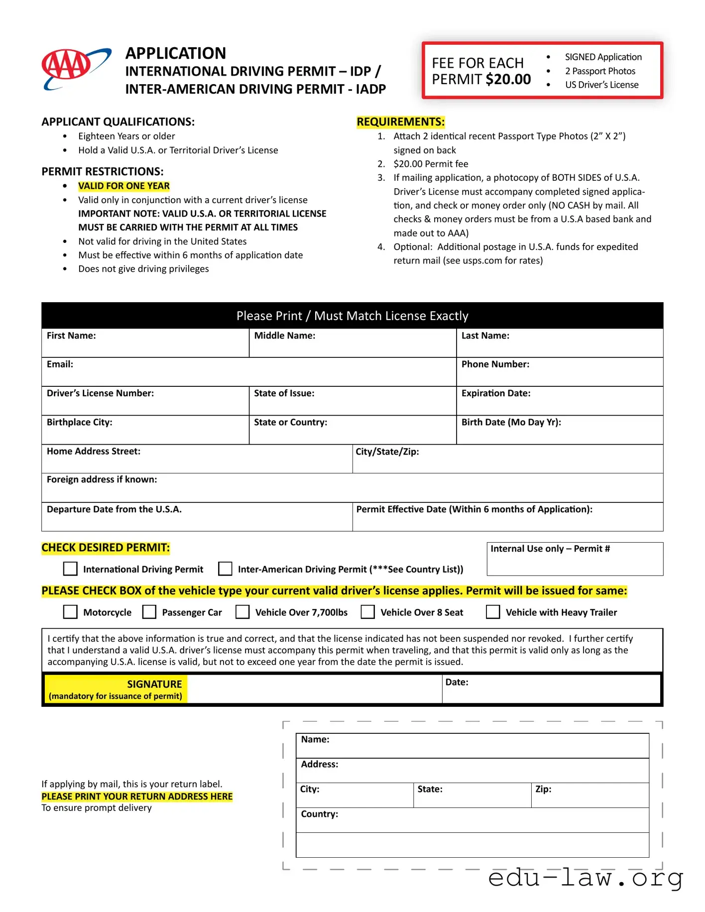 Fill in Your Aaa International Driving Permit Application Template