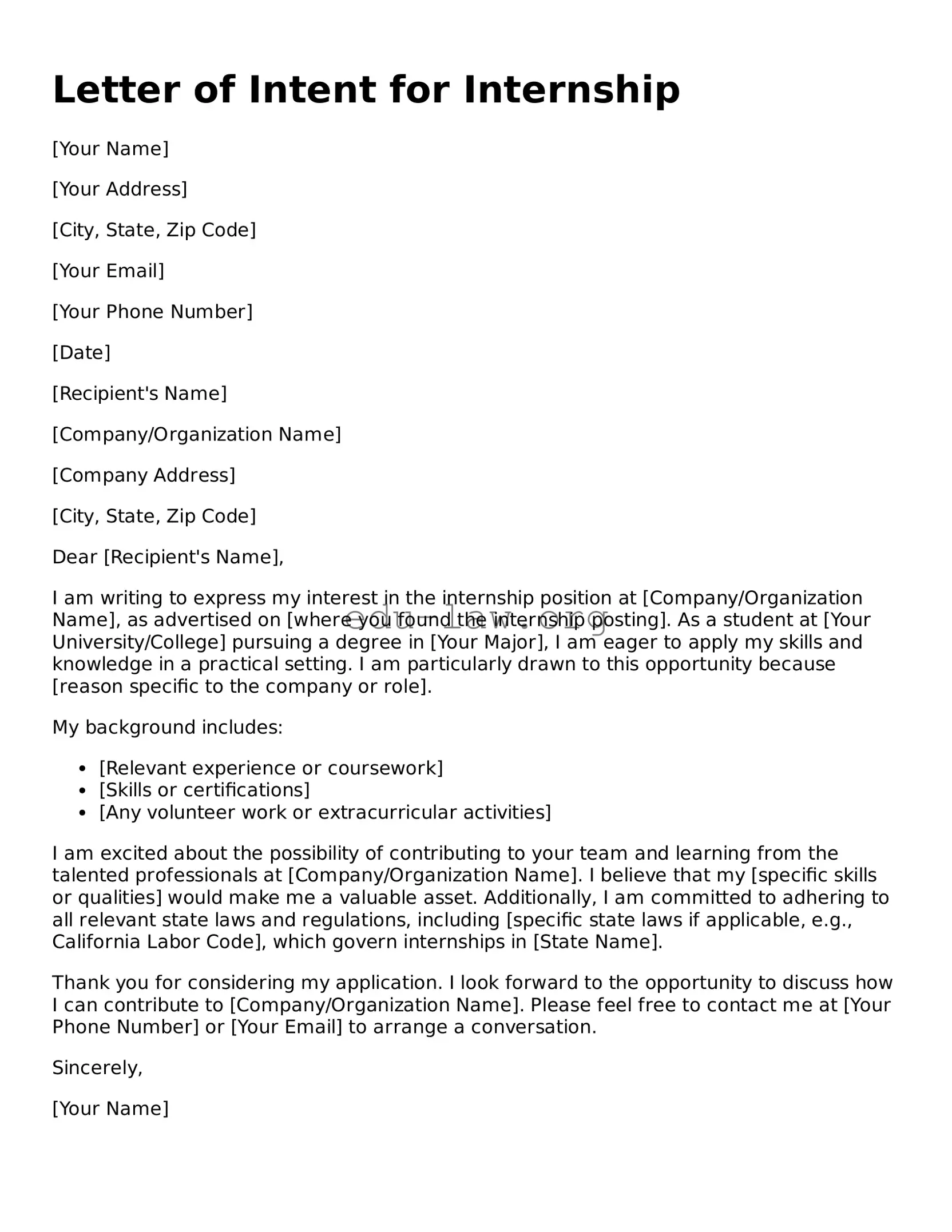 Letter of Intent for Internship Template