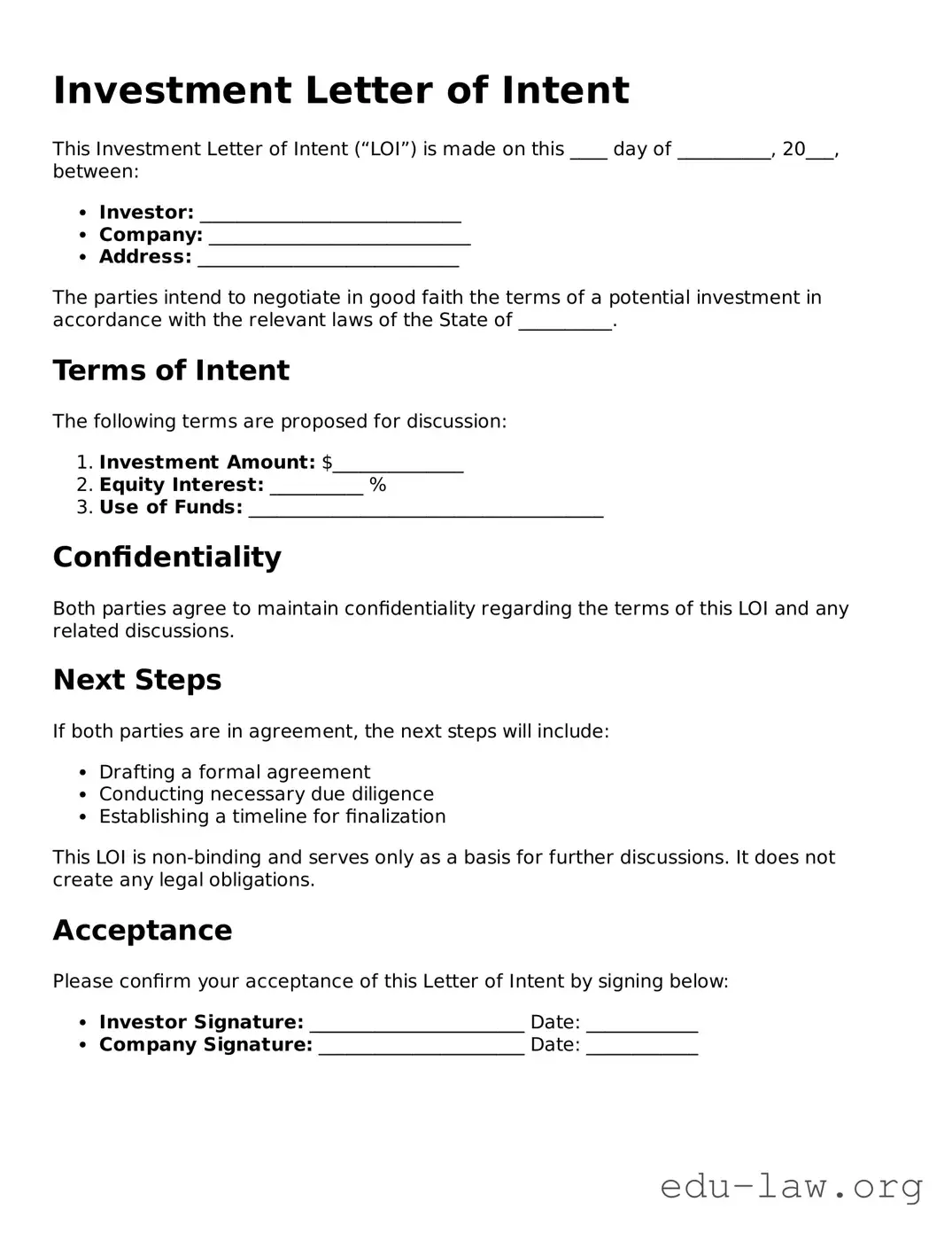 Investment Letter of Intent Template