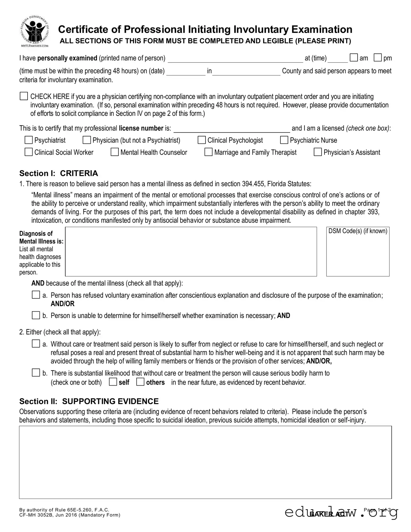Fill in Your Baker Act Template