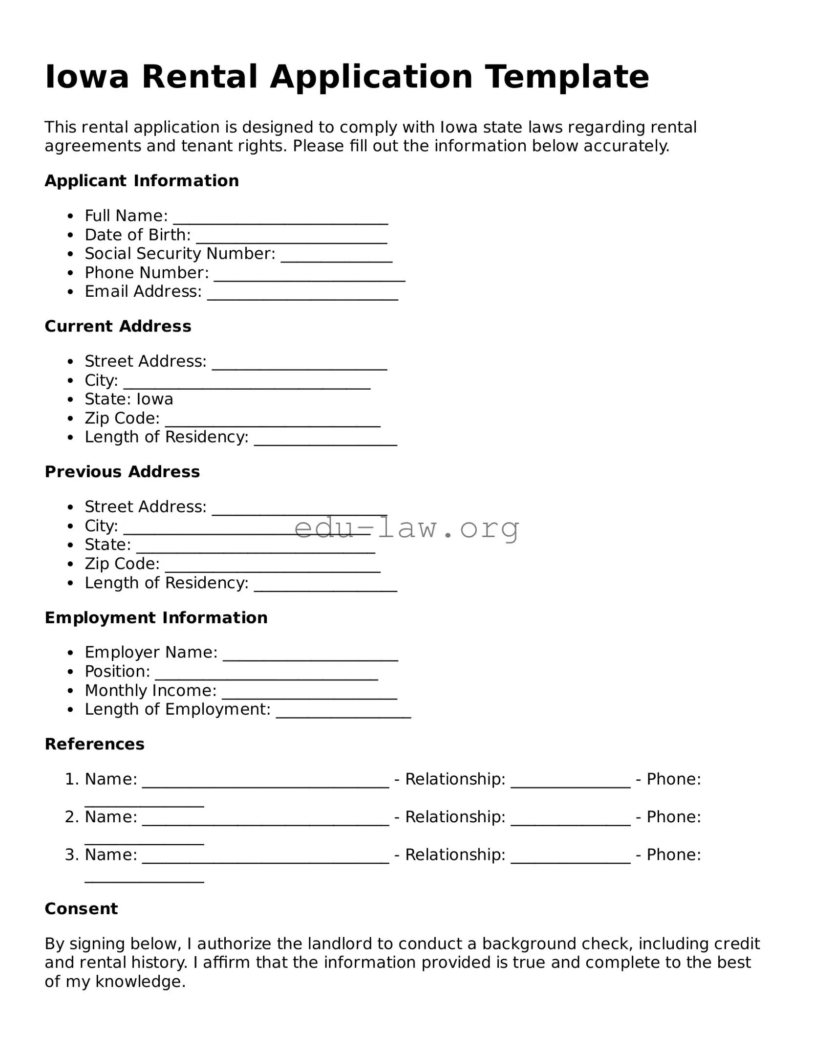Legal  Rental Application Template for Iowa