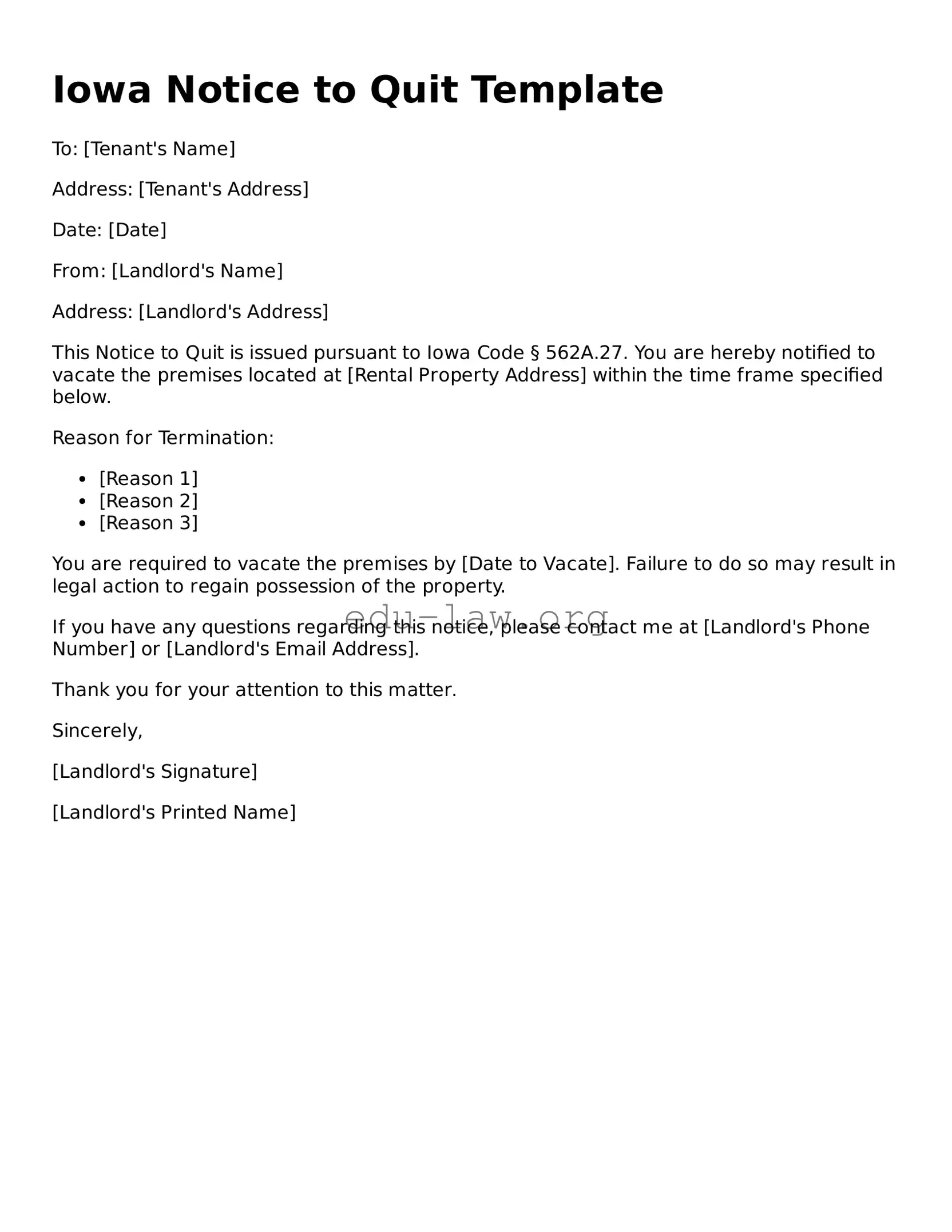 Legal  Notice to Quit Template for Iowa