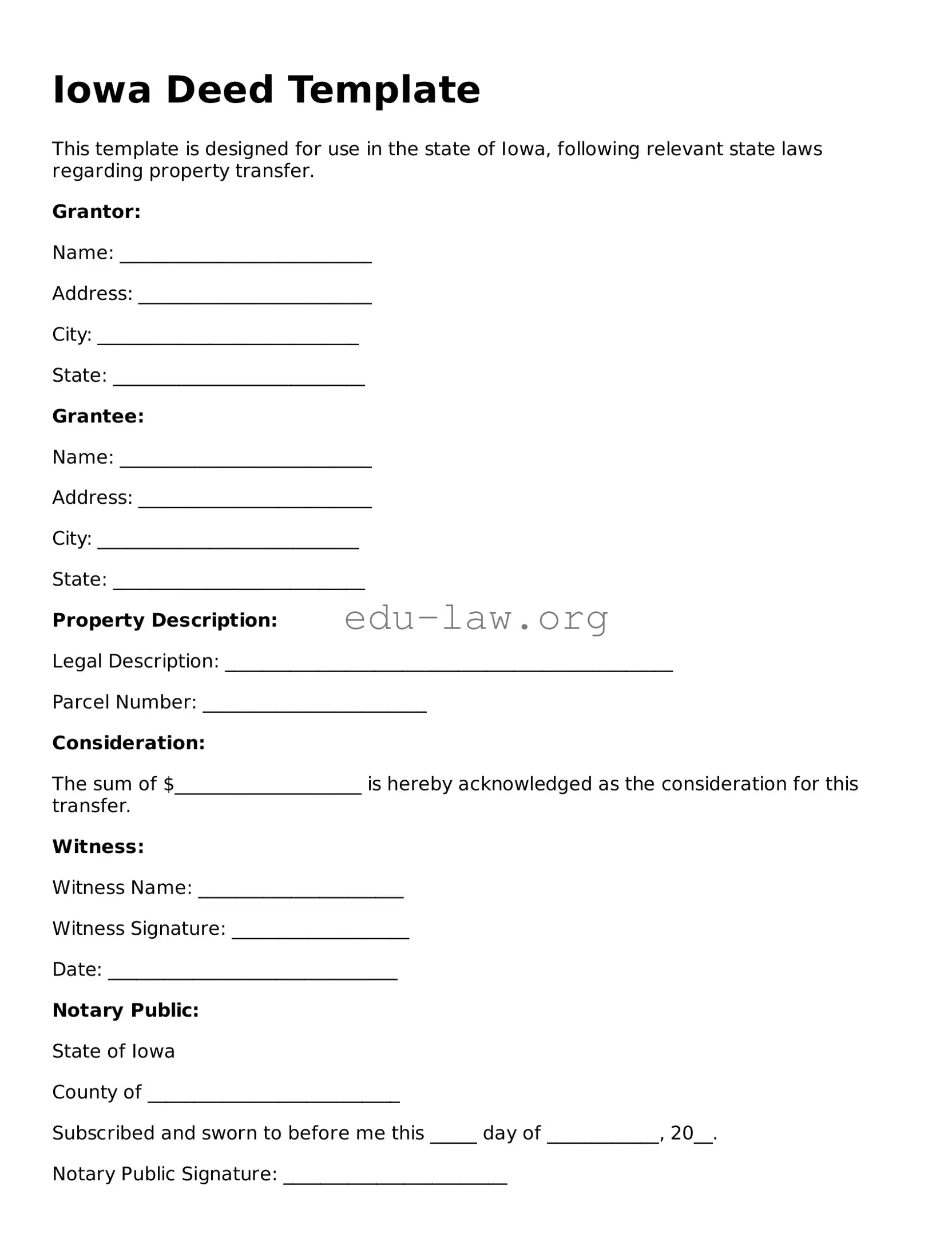 Legal  Deed Template for Iowa