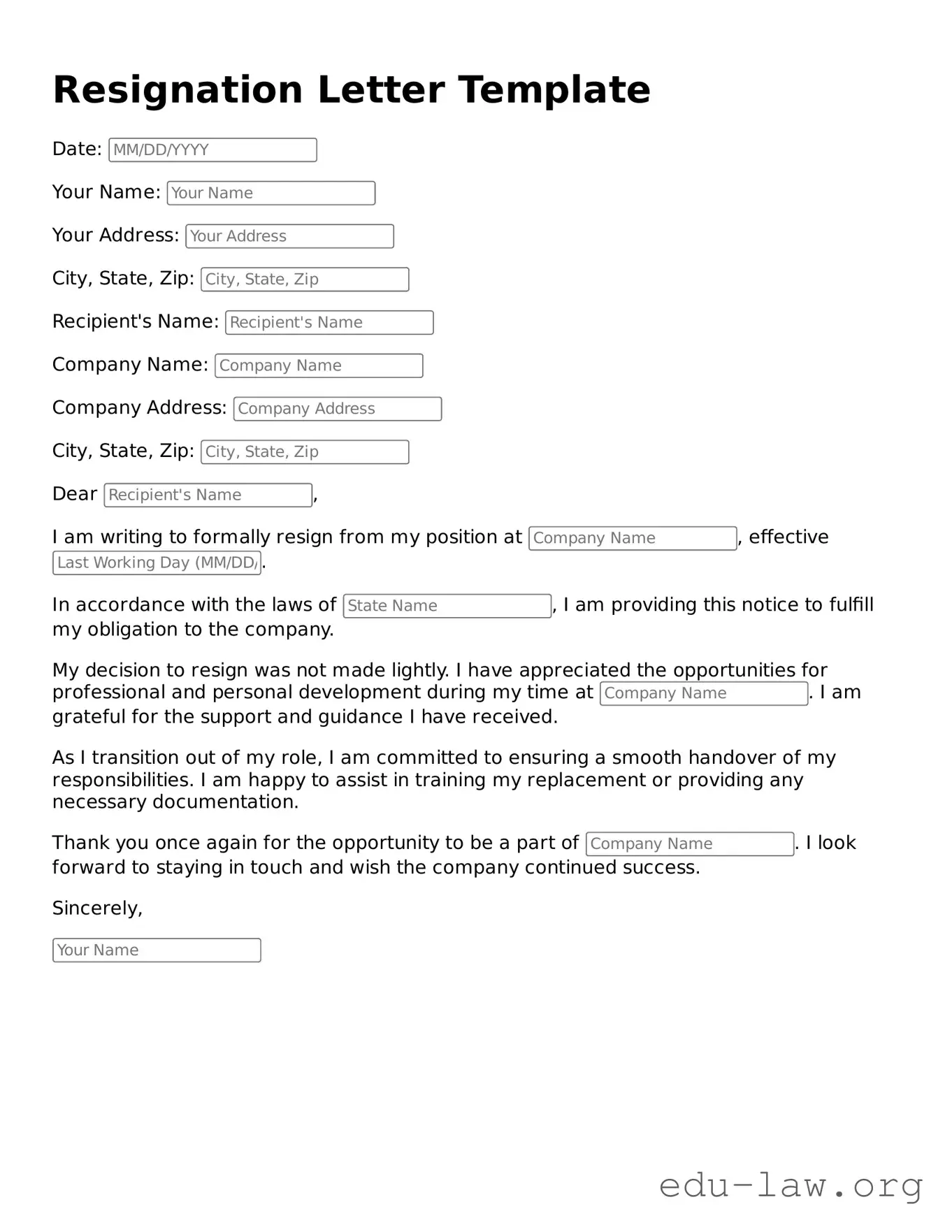 Resignation Letter Template