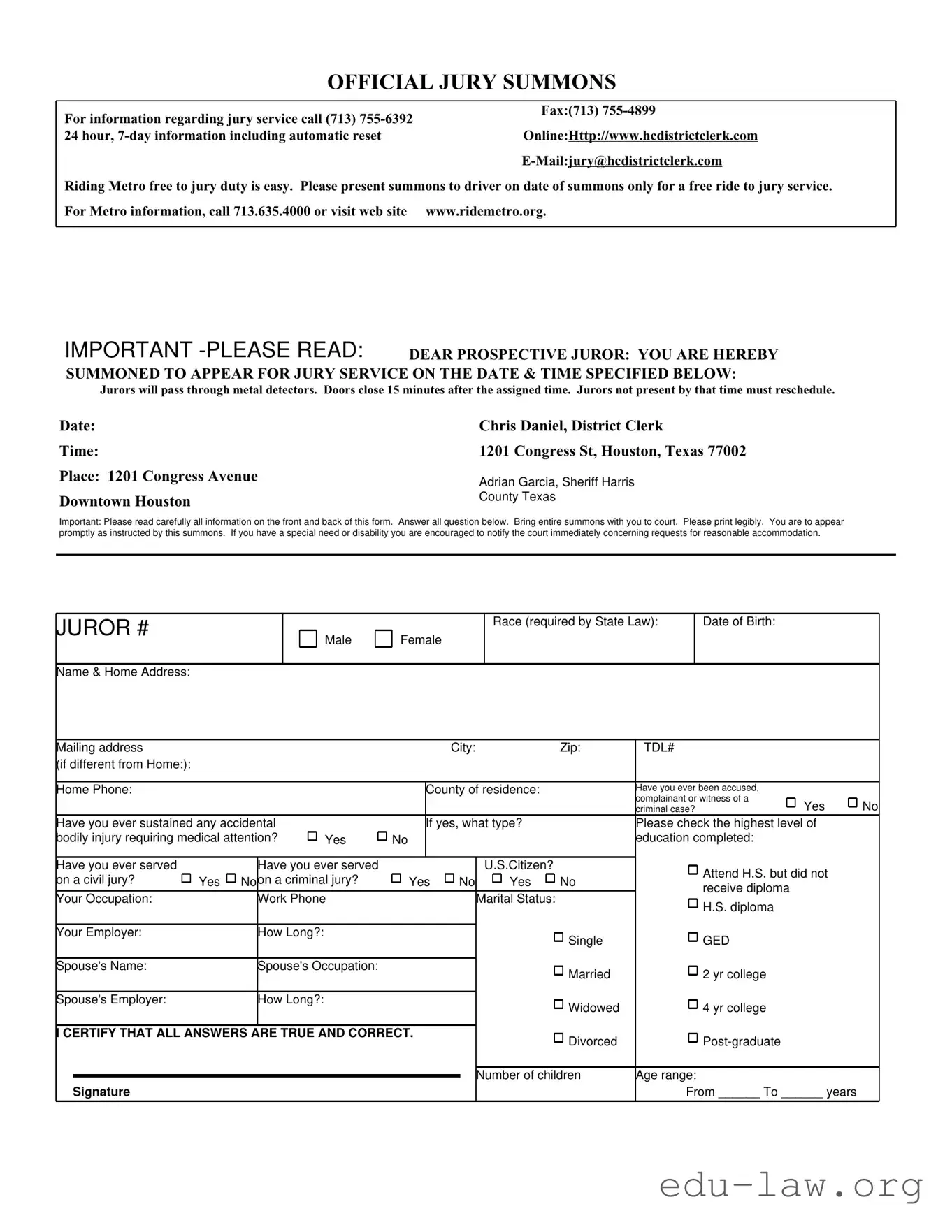 Fill in Your Official Jury Summons Template