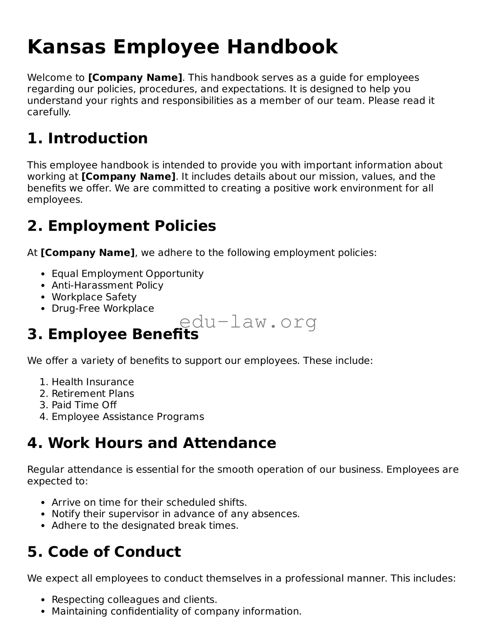 Legal  Employee Handbook Template for Kansas