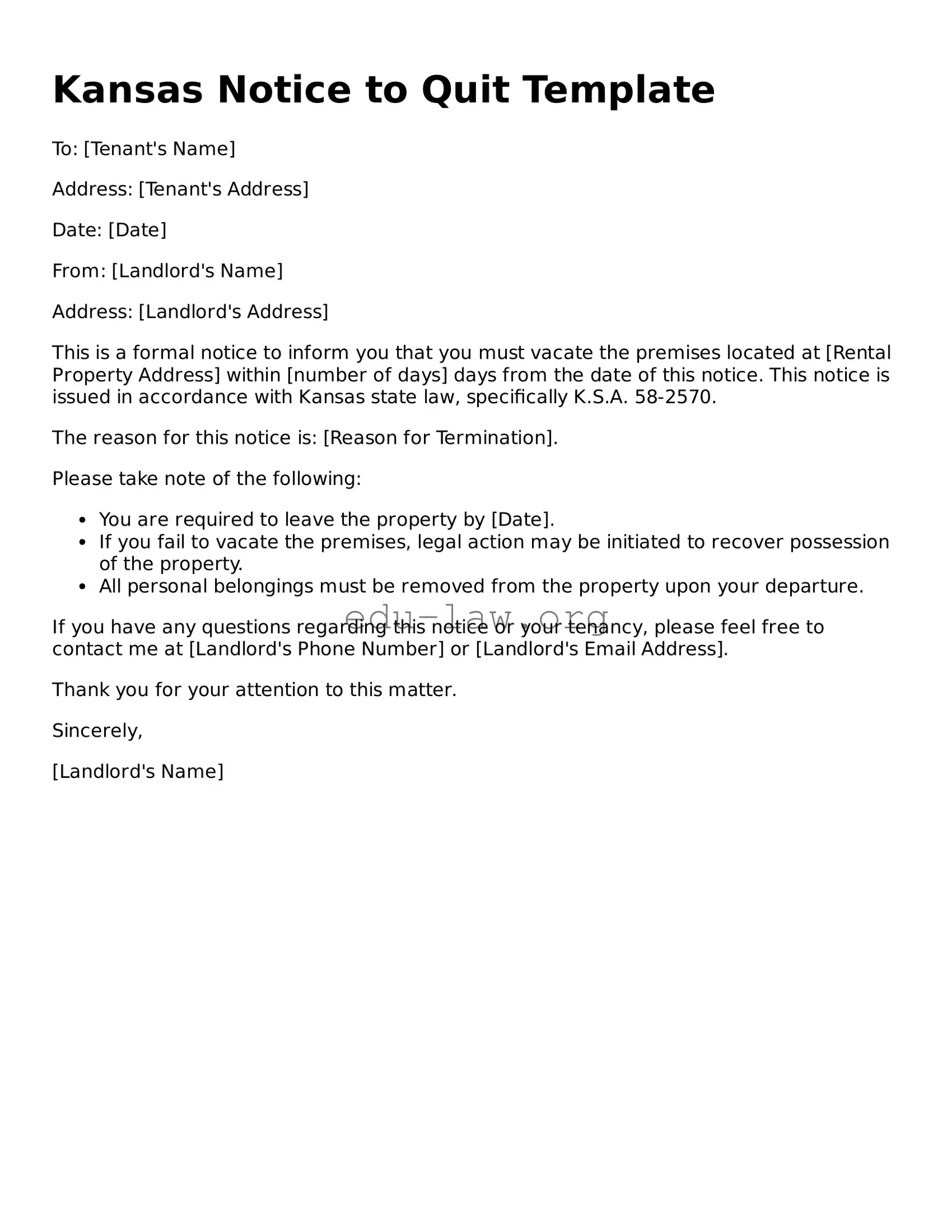 Legal  Notice to Quit Template for Kansas