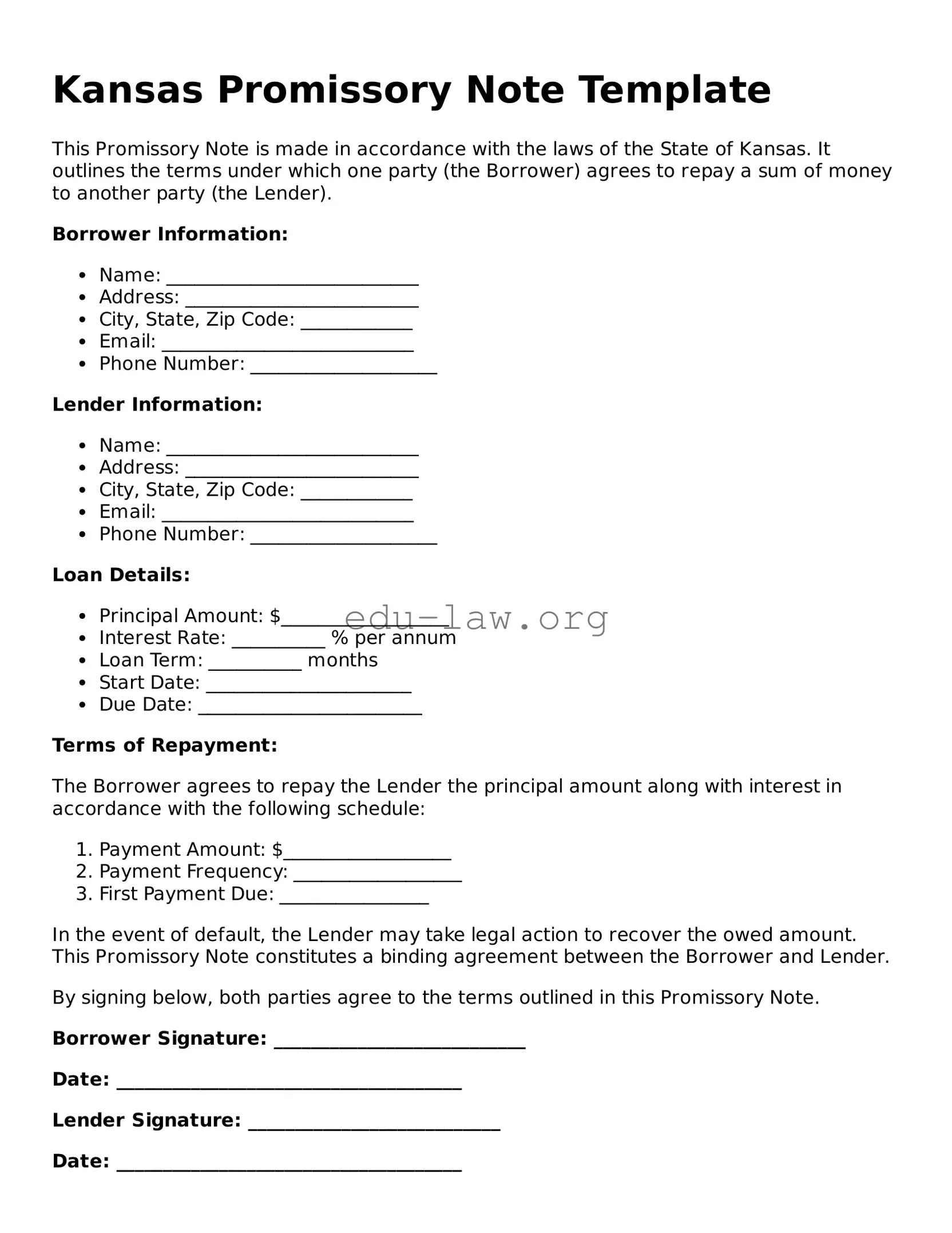 Legal  Promissory Note Template for Kansas