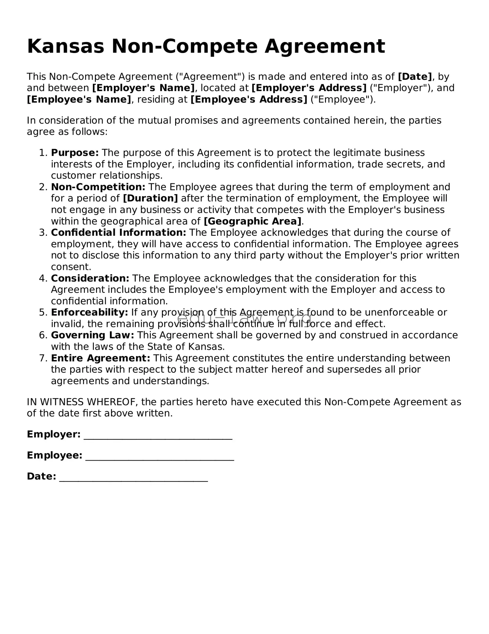 Legal  Non-compete Agreement Template for Kansas