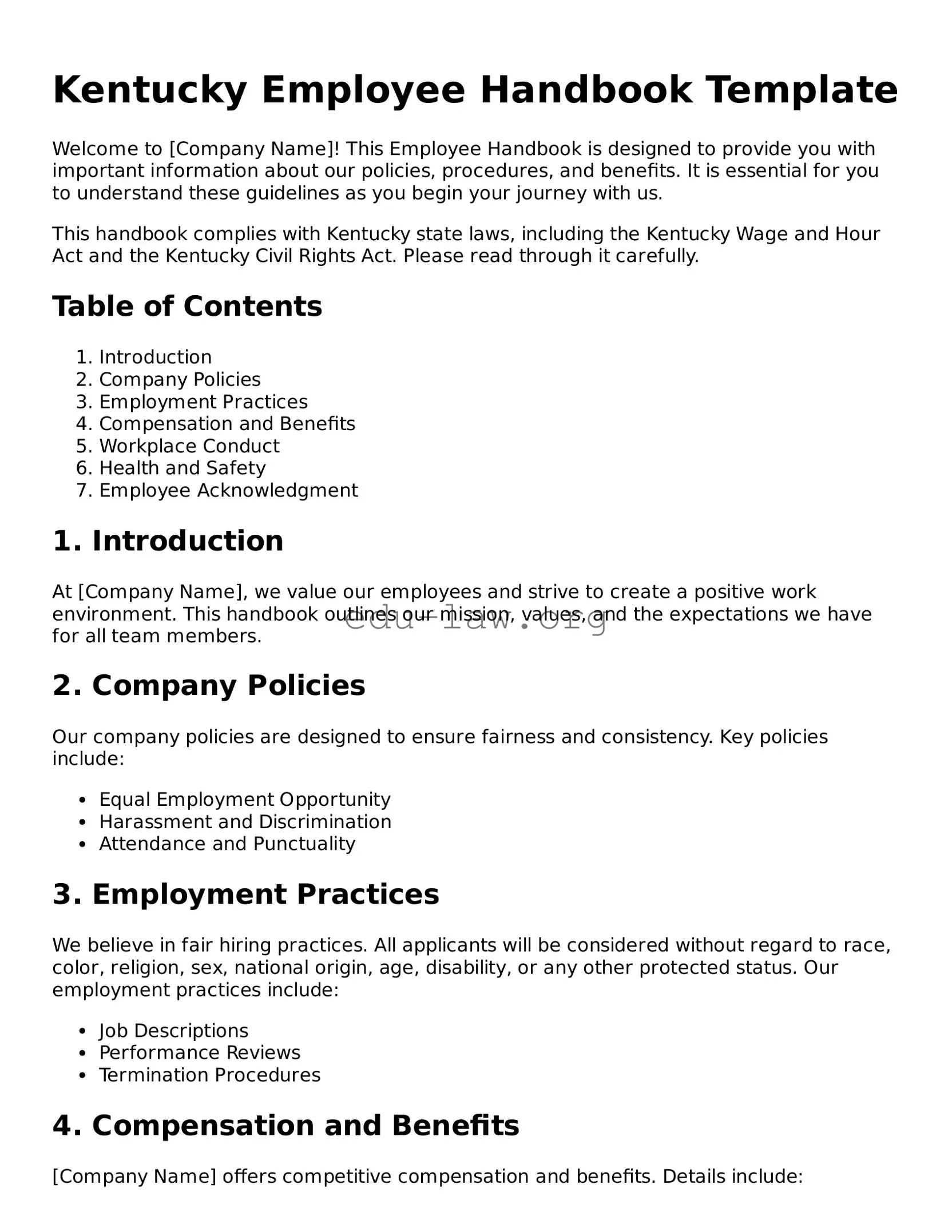 Legal  Employee Handbook Template for Kentucky