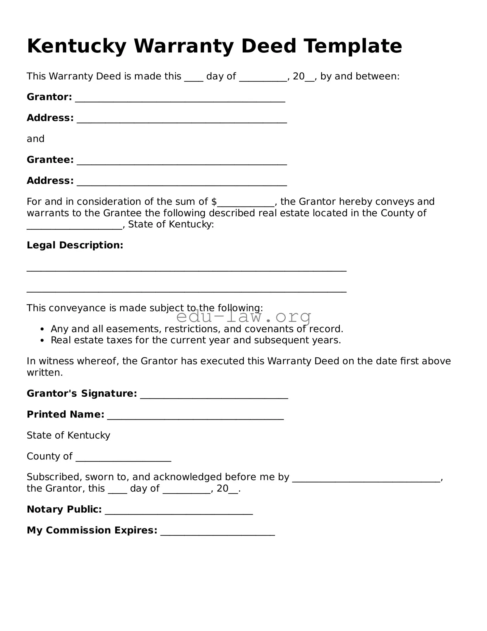 Legal  Deed Template for Kentucky