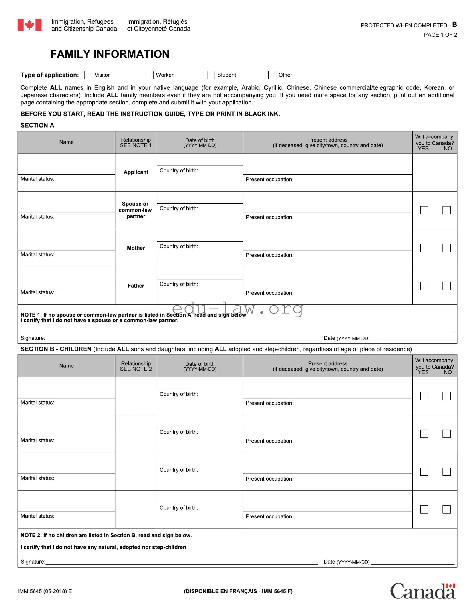 Fill in Your Imm 5645 Template