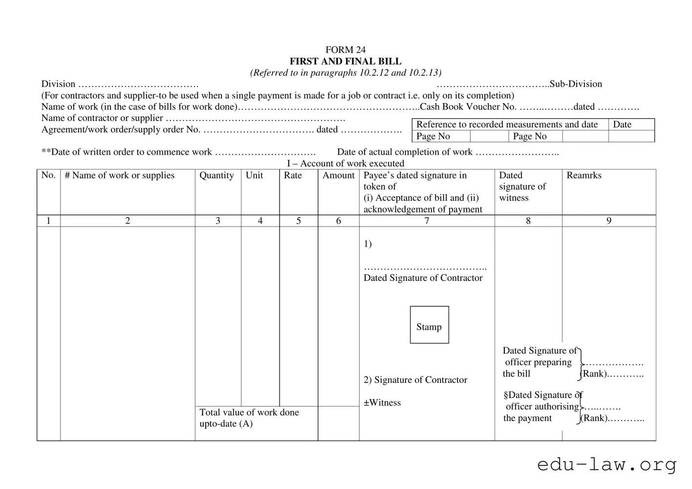 Fill in Your Final Bill Template