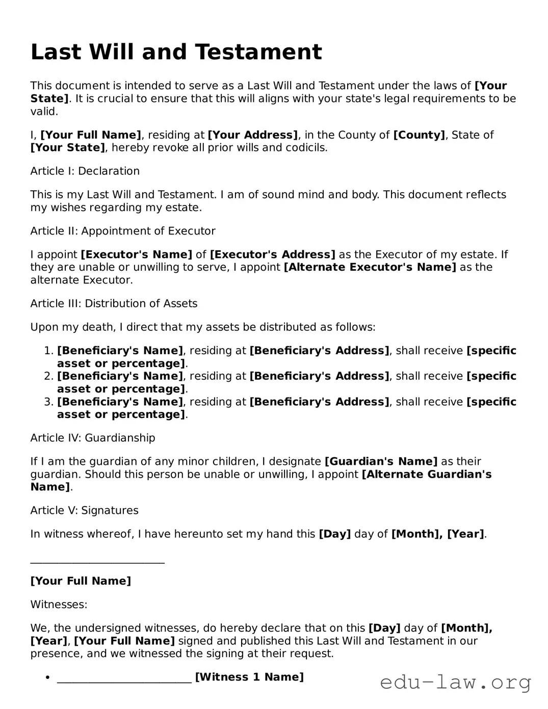 Last Will and Testament Template