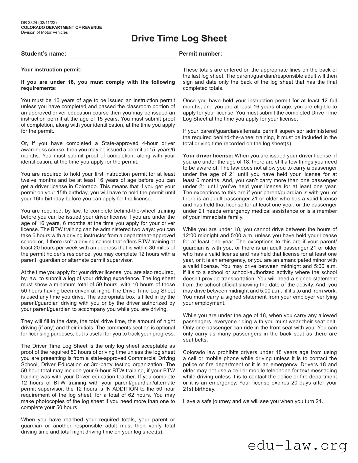 Fill in Your Colorado Drive Template