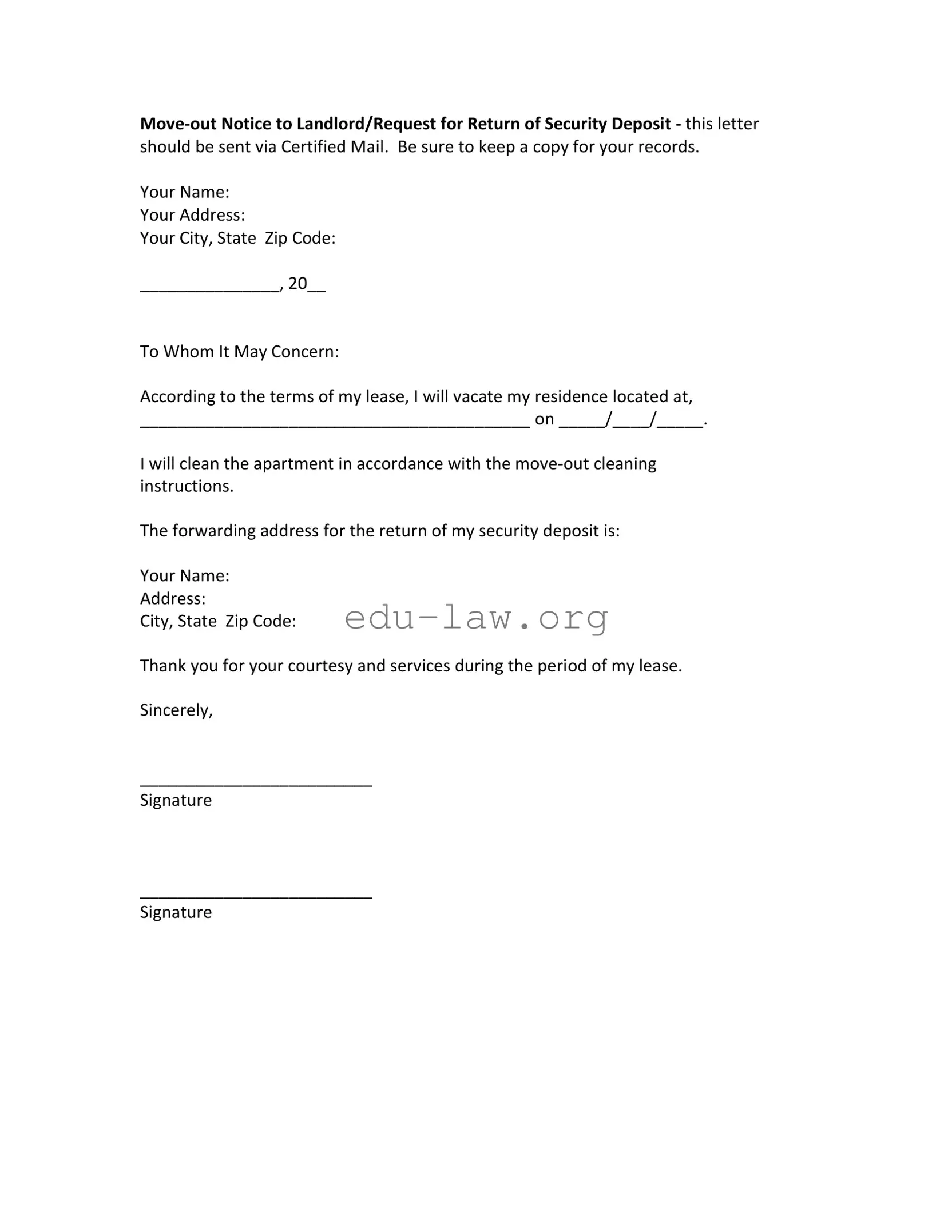 Fill in Your Move Out Notice Letter Template