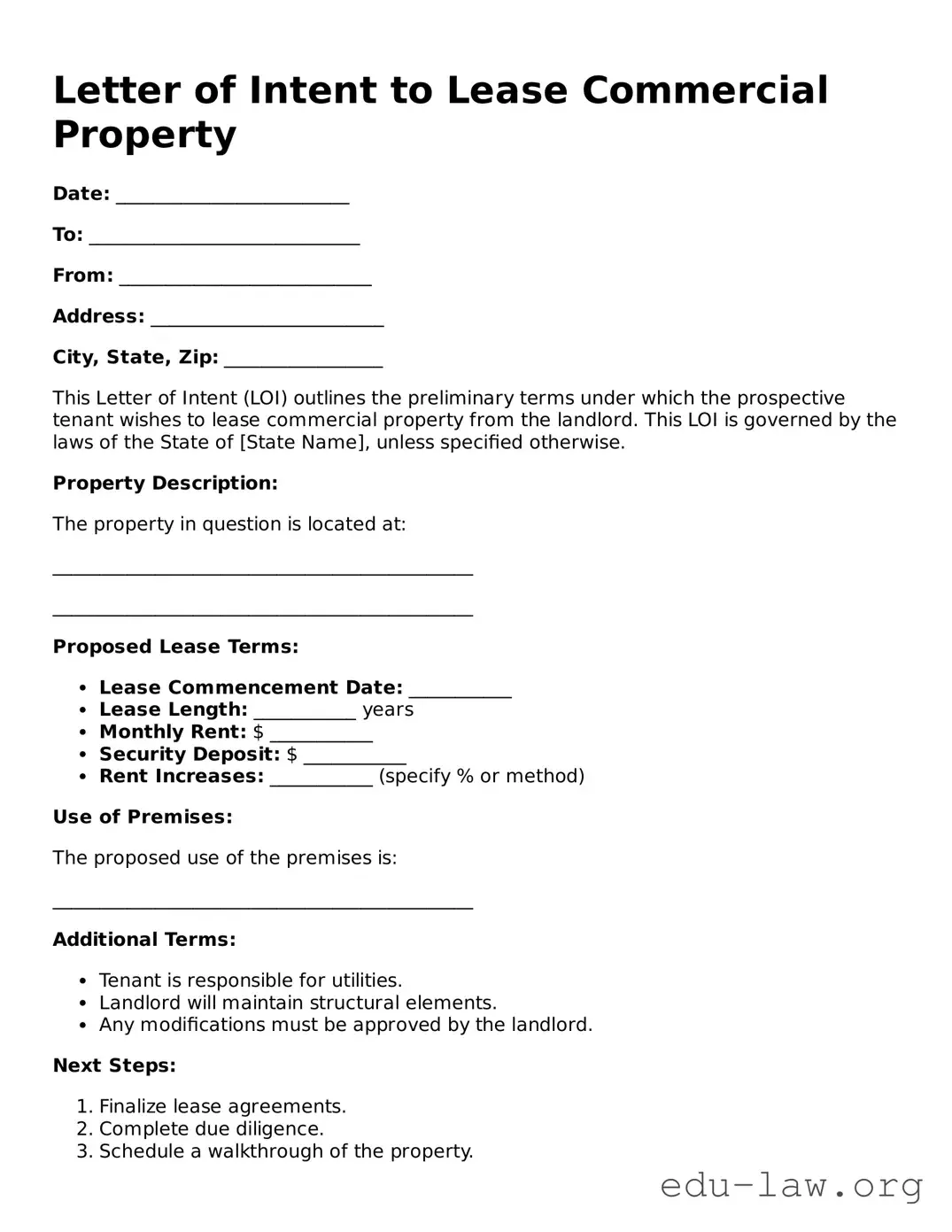 Letter of Intent to Lease Commercial Property Template