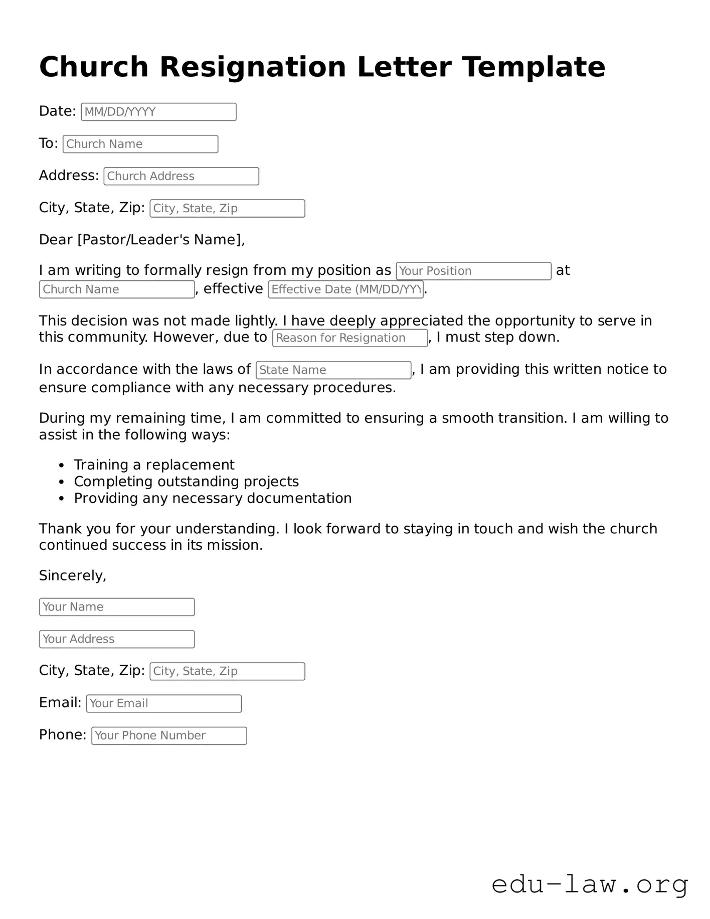Church Resignation Letter Template
