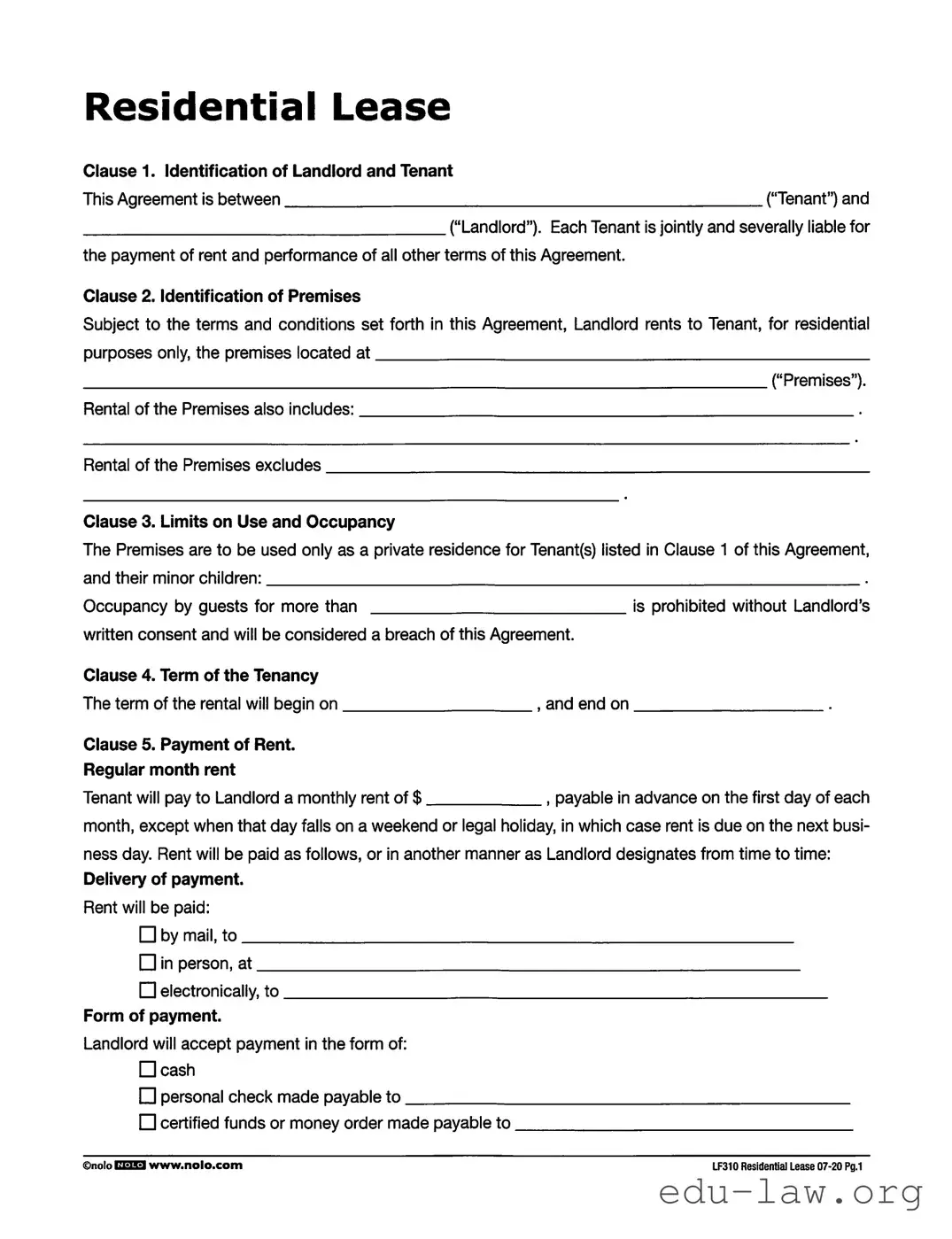 Fill in Your Lf310 Residential Lease Template