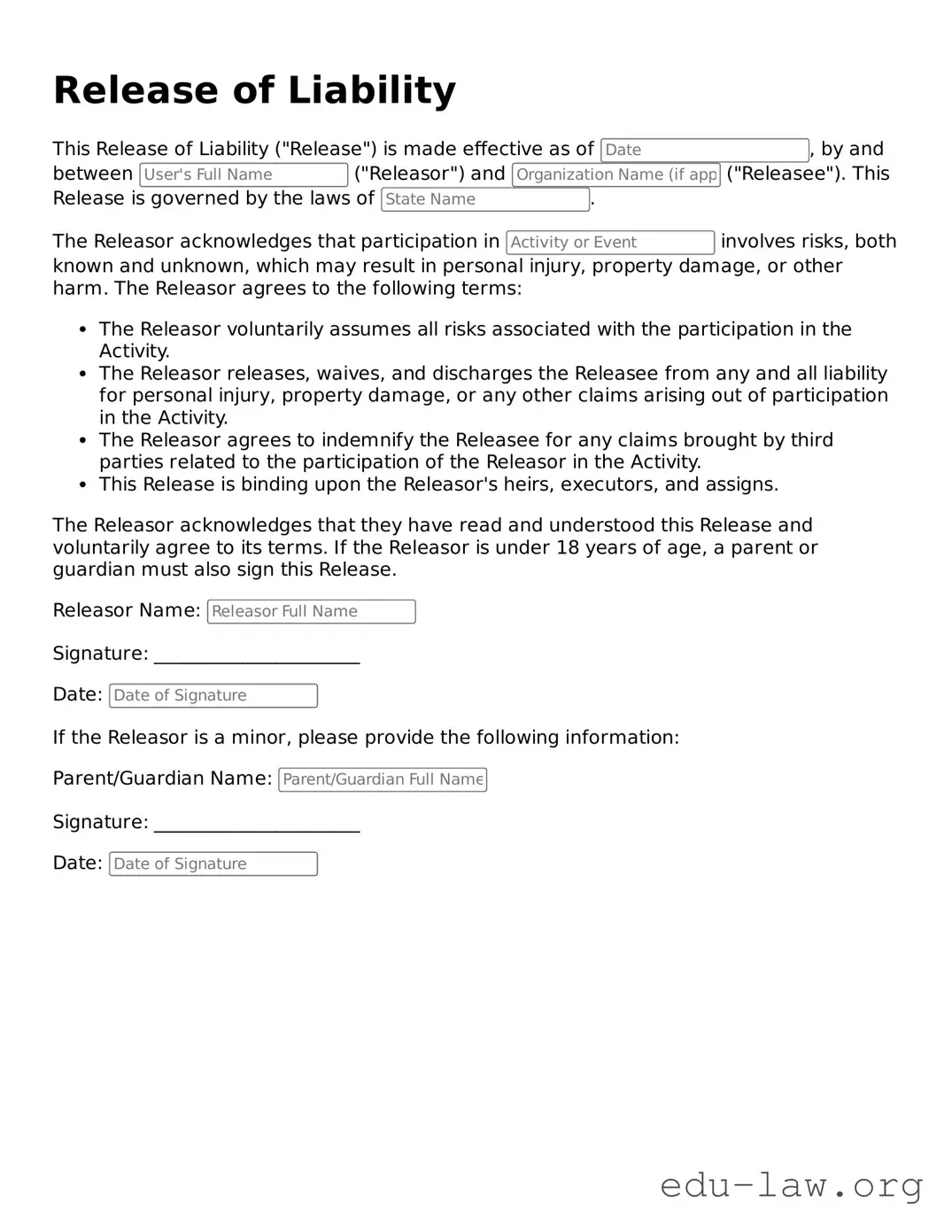Release of Liability Template