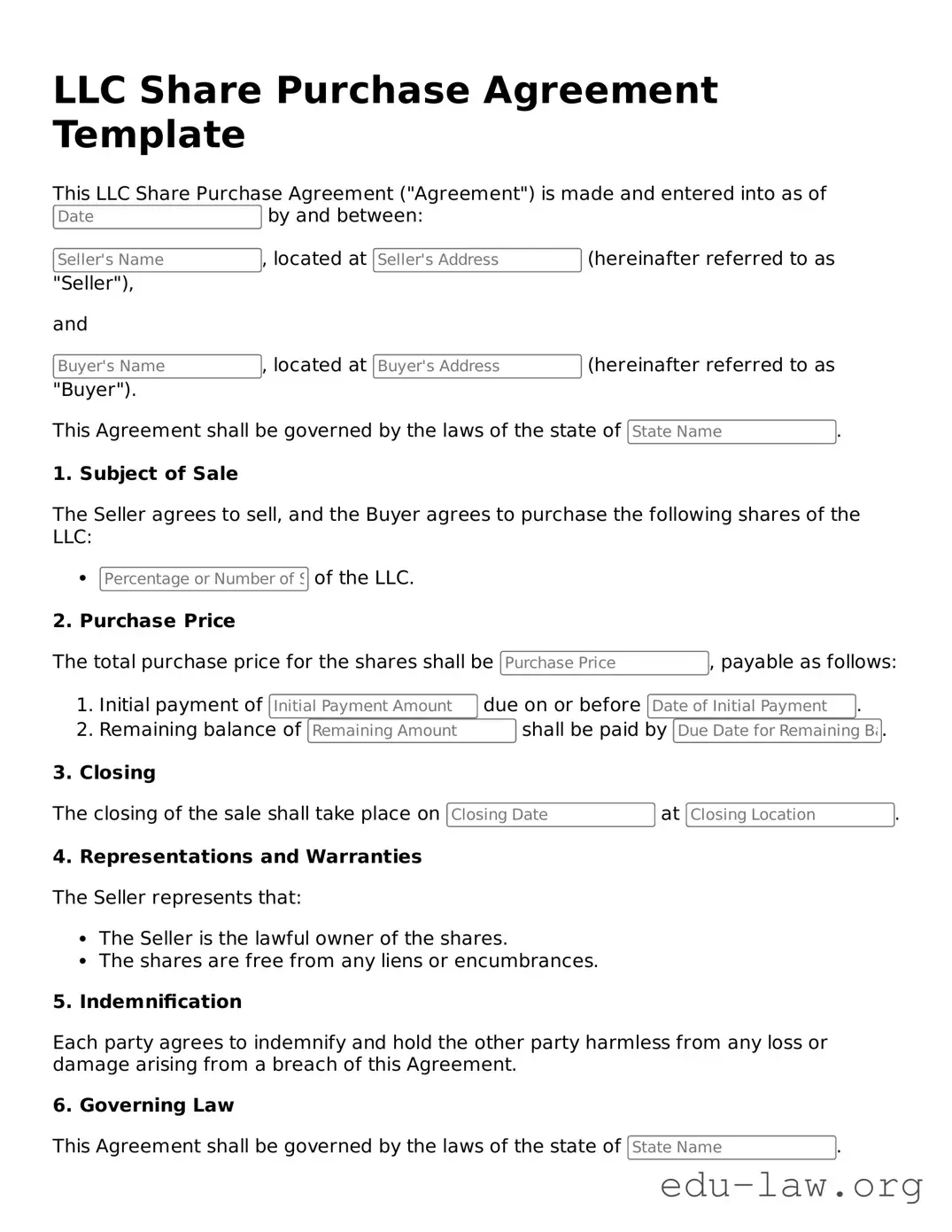 LLC Share Purchase Agreement Template