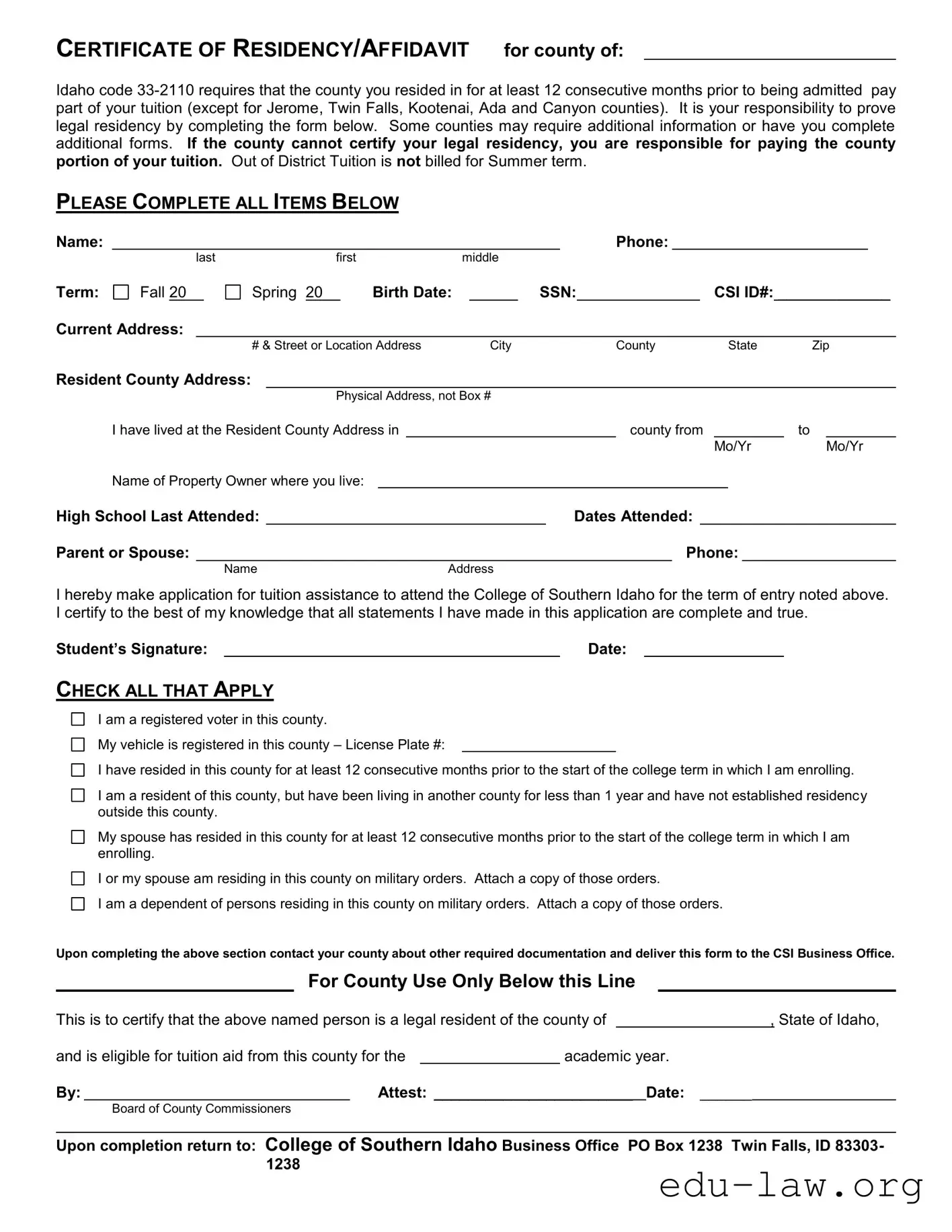 Fill in Your Certificate Of Residency Template