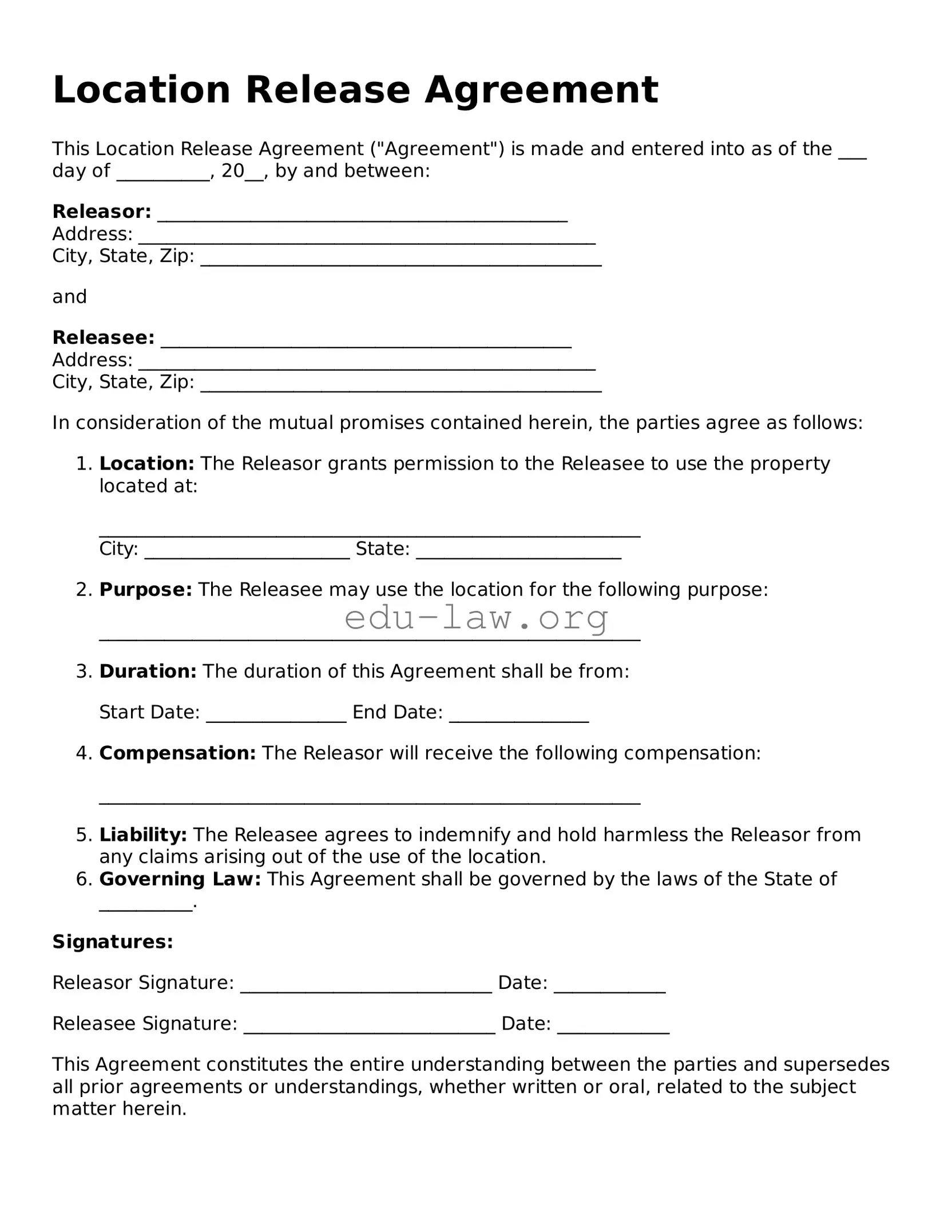 Location Release Template