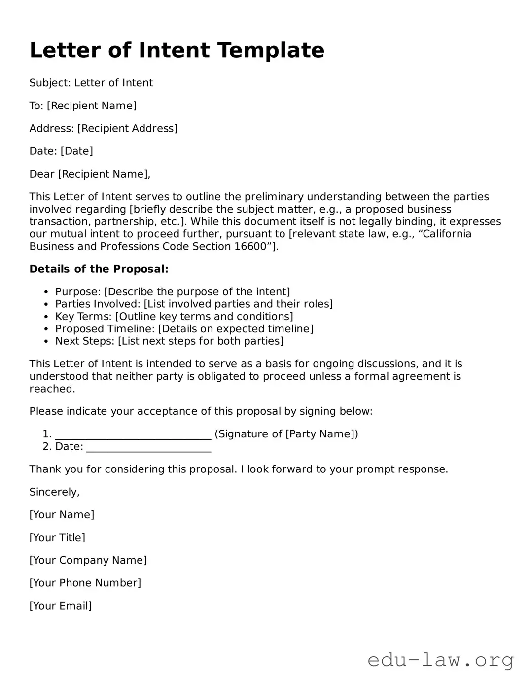 Letter of Intent Template