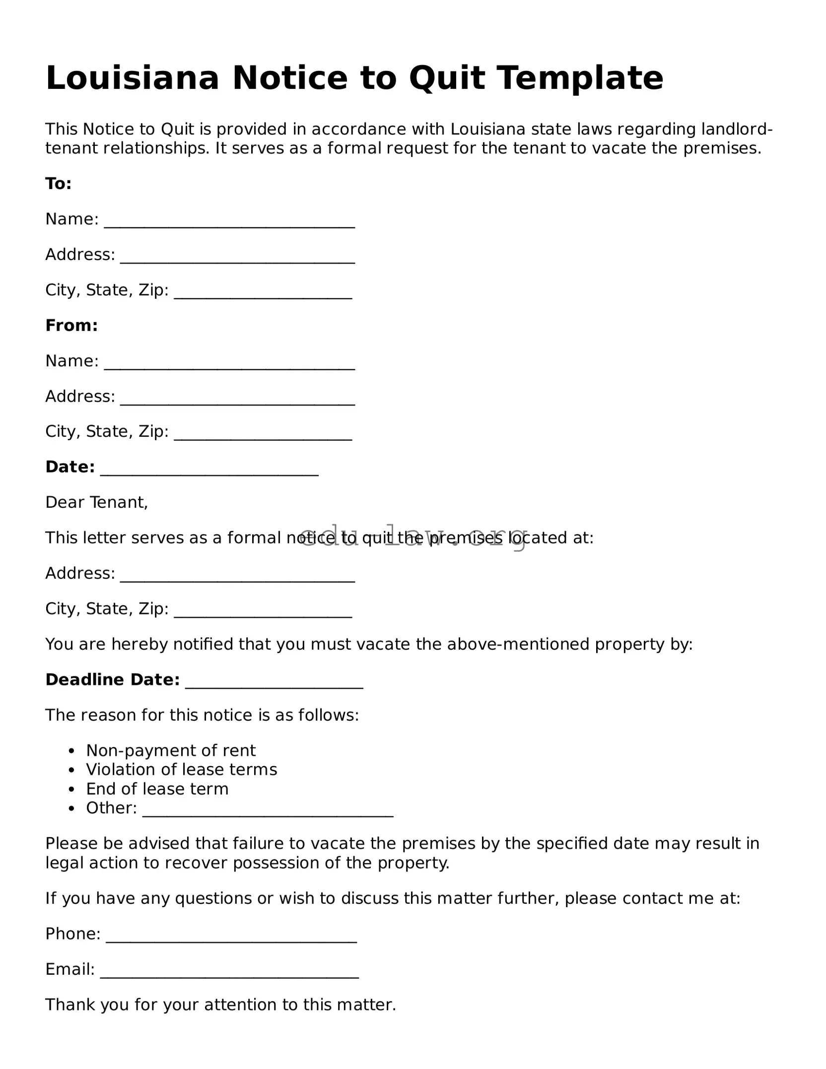 Legal  Notice to Quit Template for Louisiana